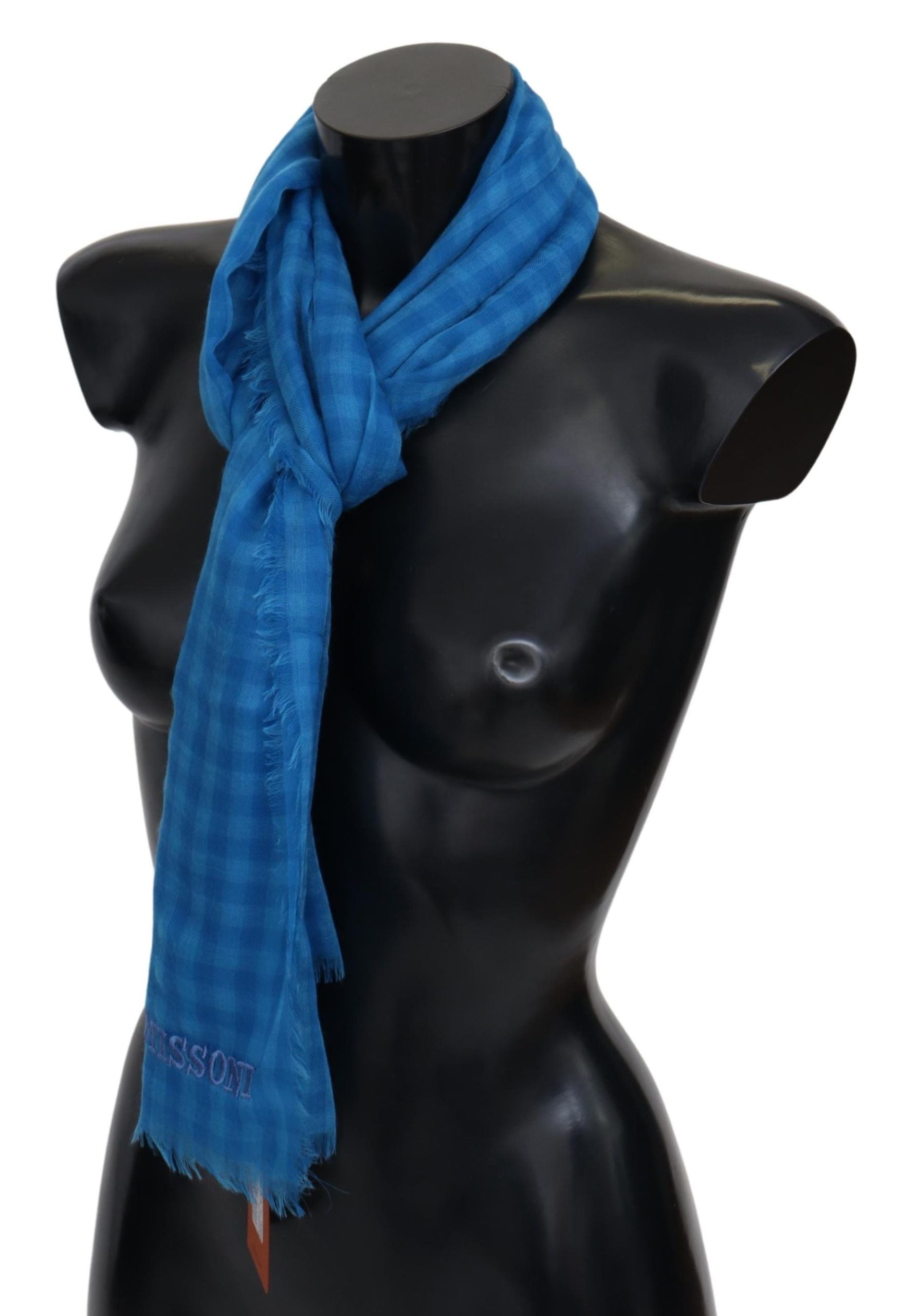 Missoni Blue Checkered Cashmere Unisex Wrap Fringes Scarf - Maison Luxe