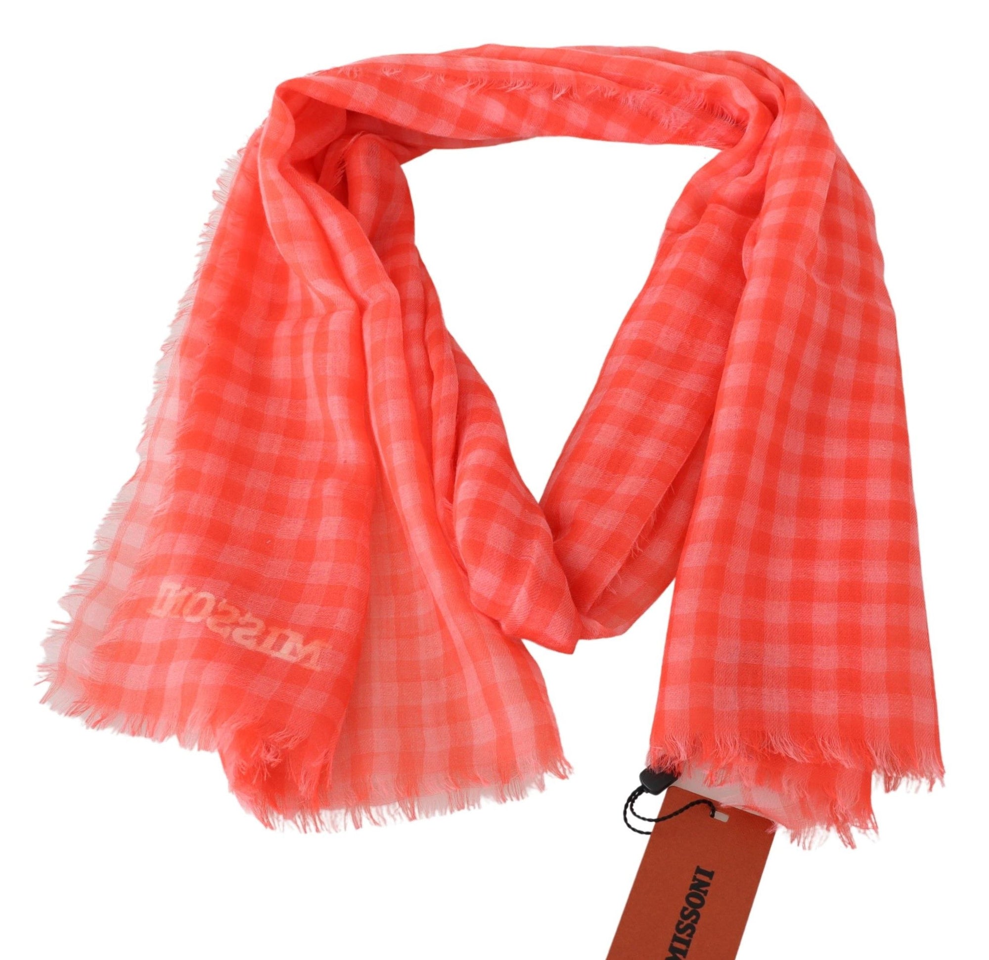 Missoni Orange Check Cashmere Unisex Wrap Fringes Scarf - Maison Luxe