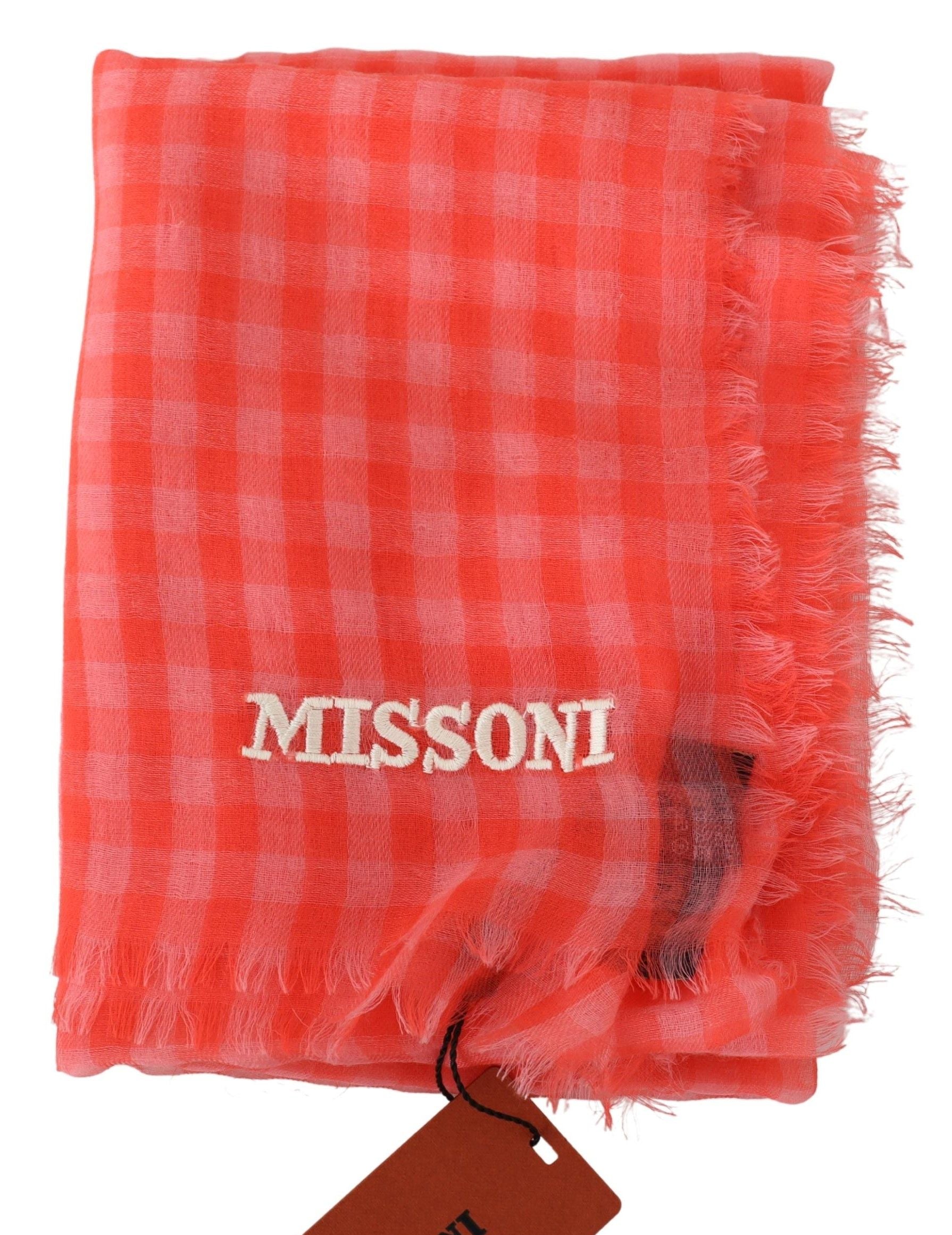 Missoni Orange Check Cashmere Unisex Wrap Fringes Scarf - Maison Luxe