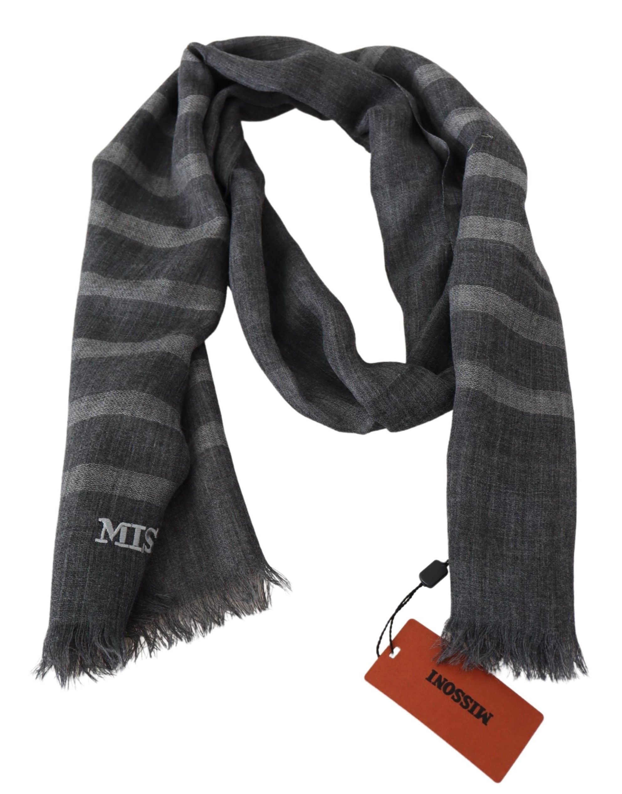 Missoni Gray Striped Wool Unisex Neck Wrap Fringes Scarf - Maison Luxe