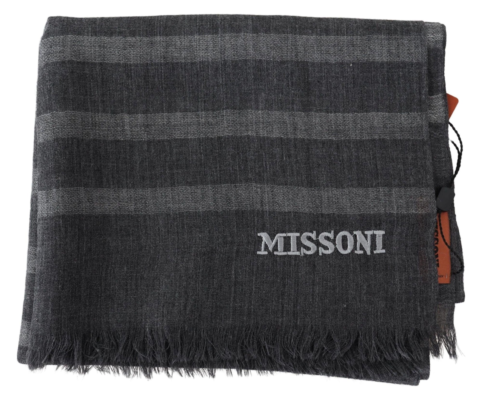 Missoni Gray Striped Wool Unisex Neck Wrap Fringes Scarf - Maison Luxe