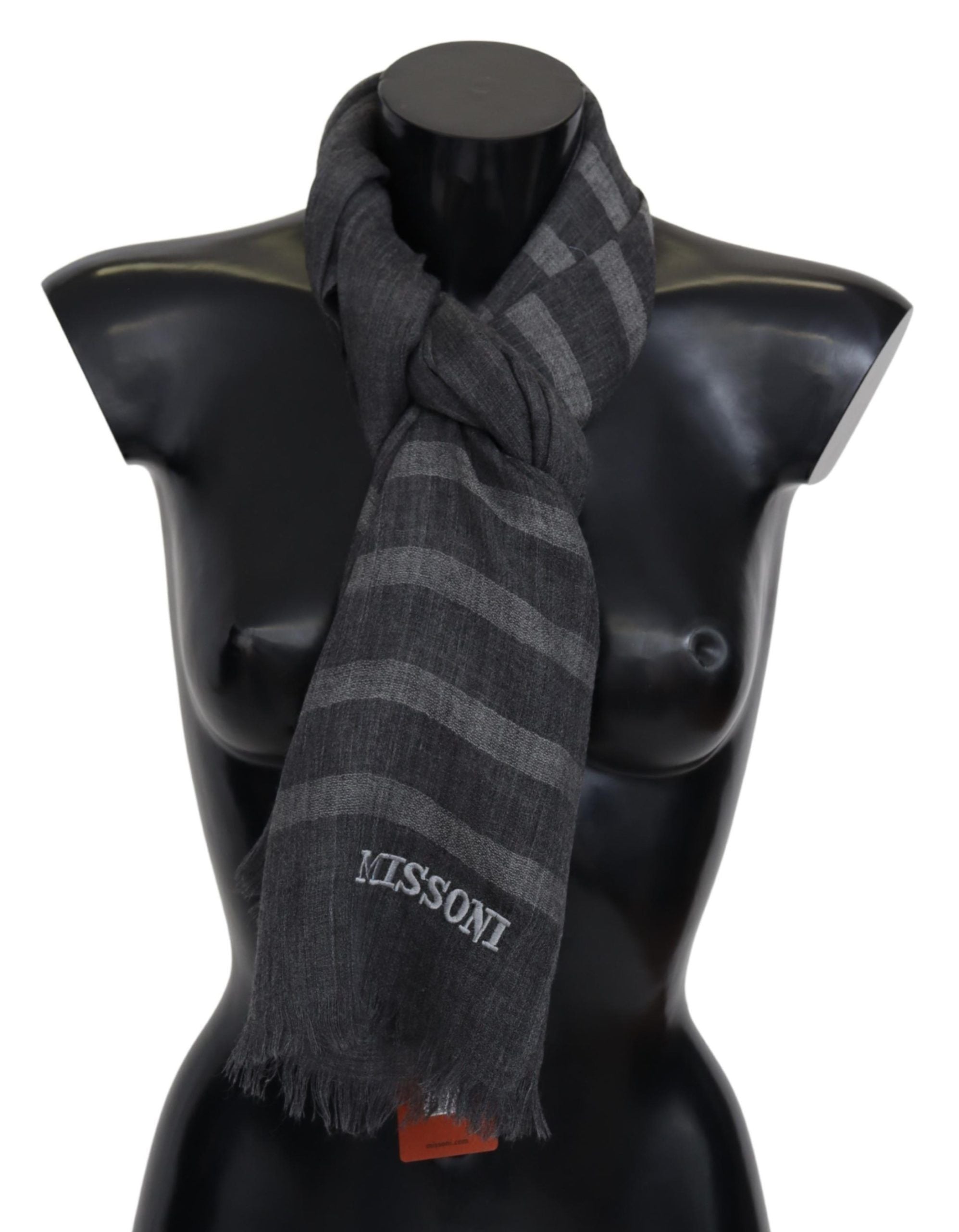 Missoni Gray Striped Wool Unisex Neck Wrap Fringes Scarf - Maison Luxe