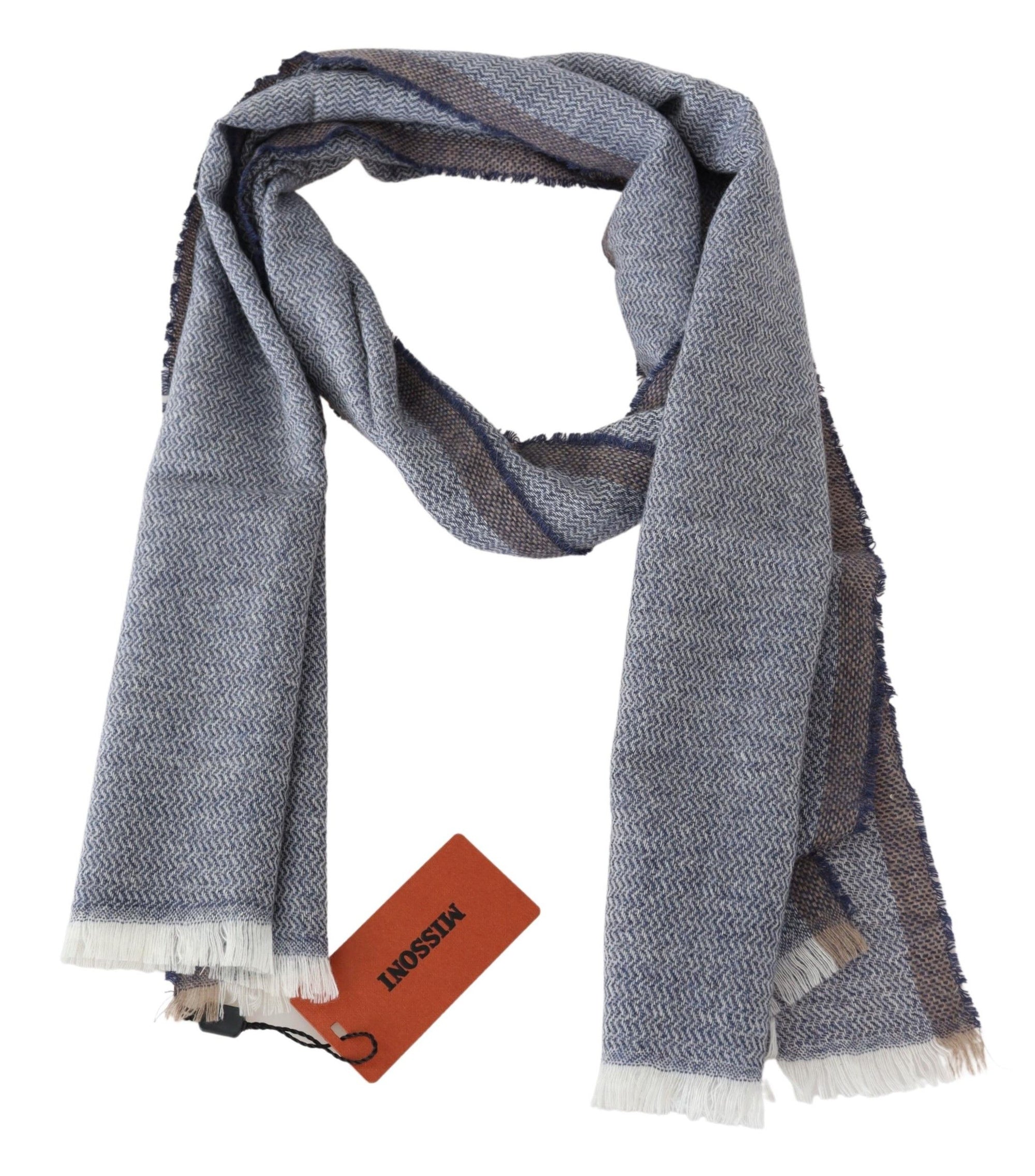 Missoni Gray Striped Wool Unisex Neck Wrap Fringes Scarf - Maison Luxe