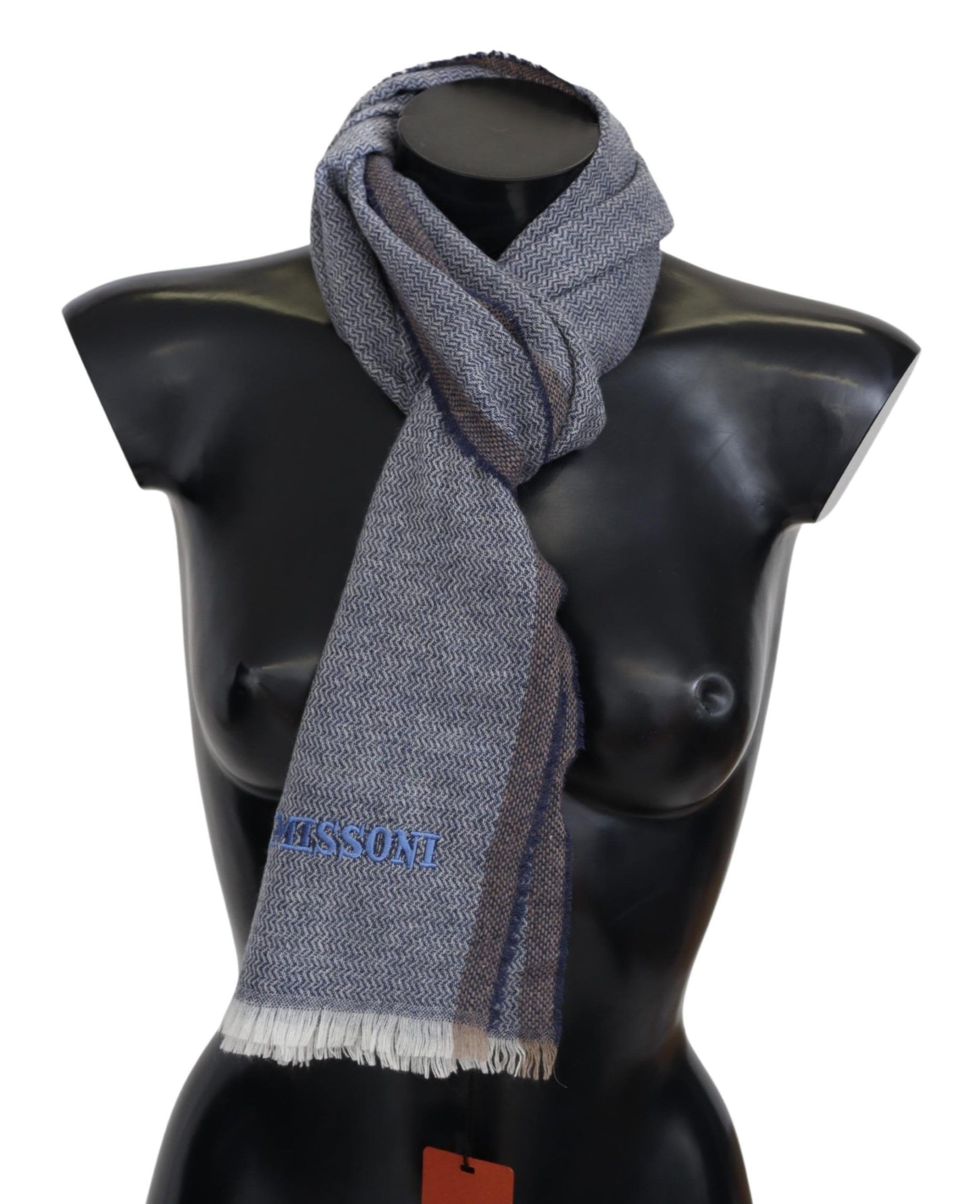 Missoni Gray Striped Wool Unisex Neck Wrap Fringes Scarf - Maison Luxe