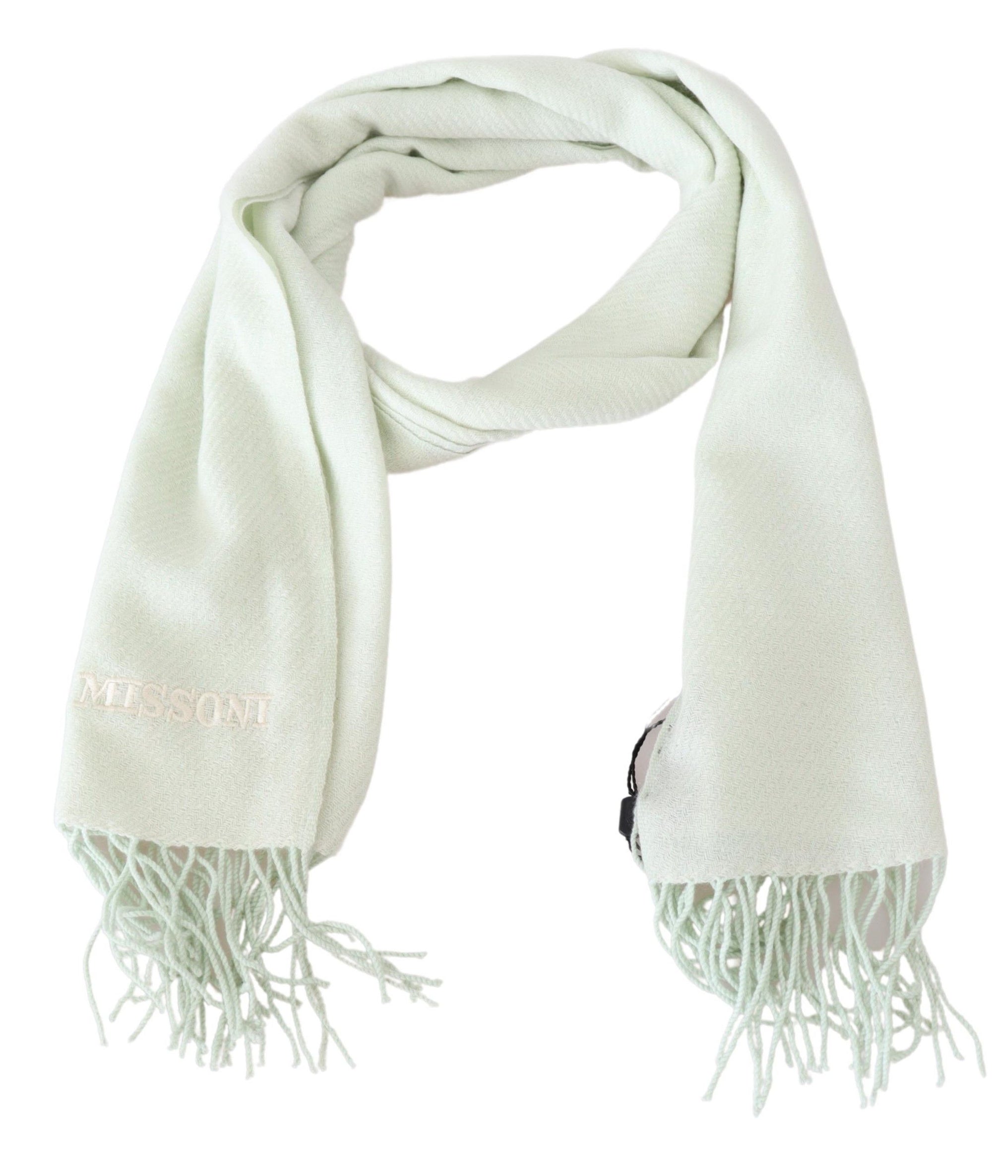 Missoni Light Green Pattern Cashmere Unisex Wrap Fringes Scarf - Maison Luxe