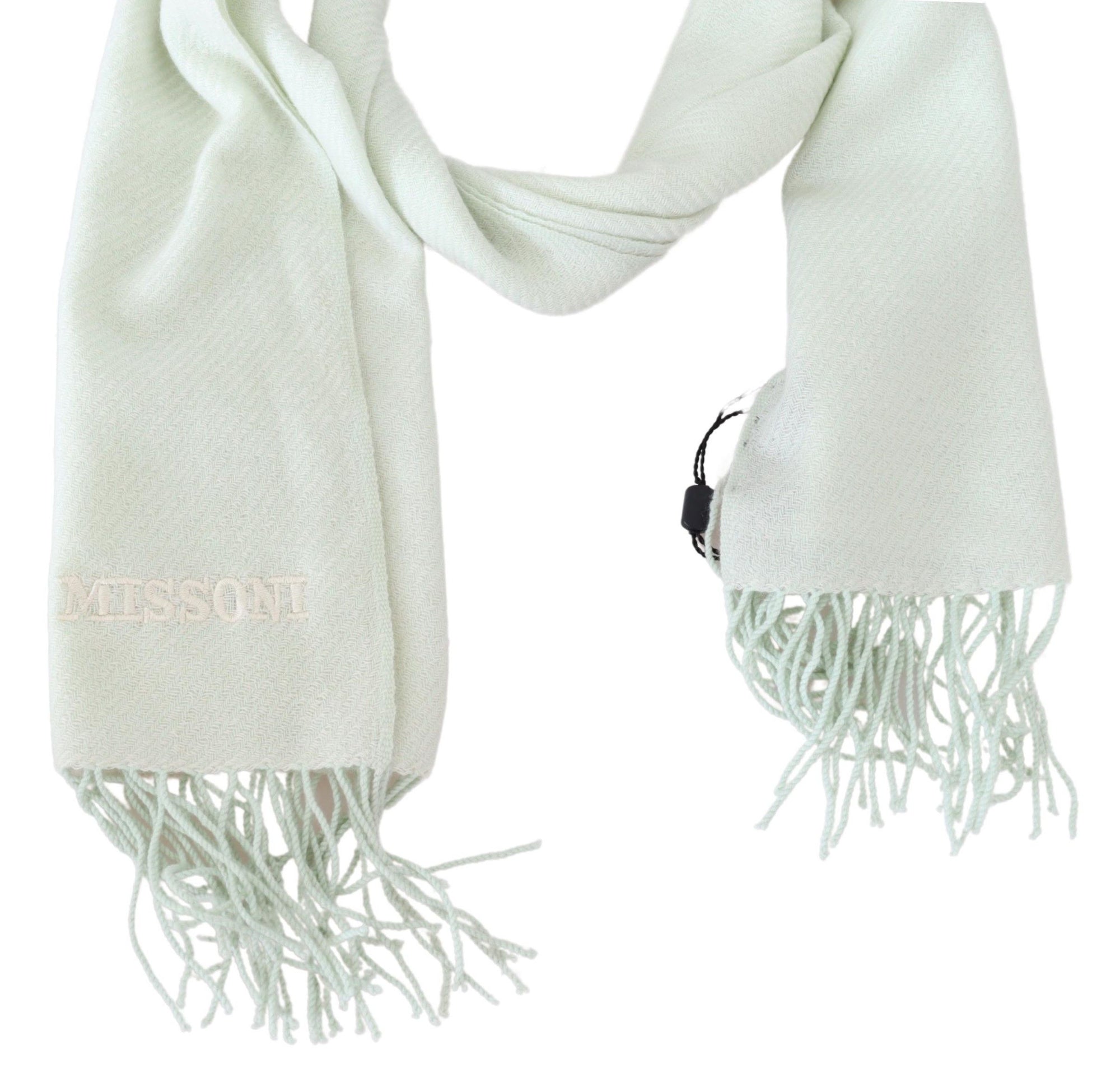Missoni Light Green Pattern Cashmere Unisex Wrap Fringes Scarf - Maison Luxe