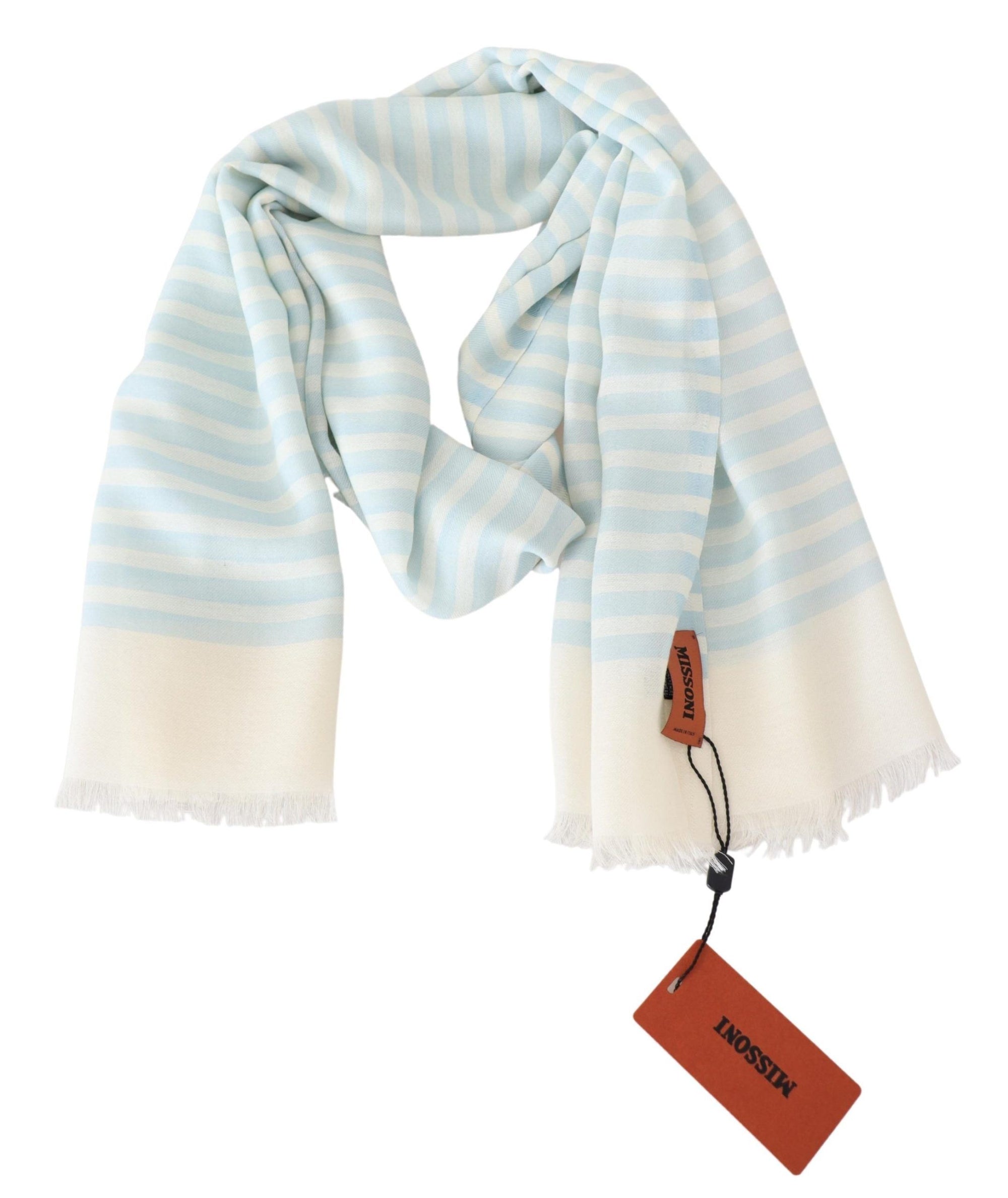 Missoni Blue White Lined Cashmere Unisex Wrap Scarf - Maison Luxe