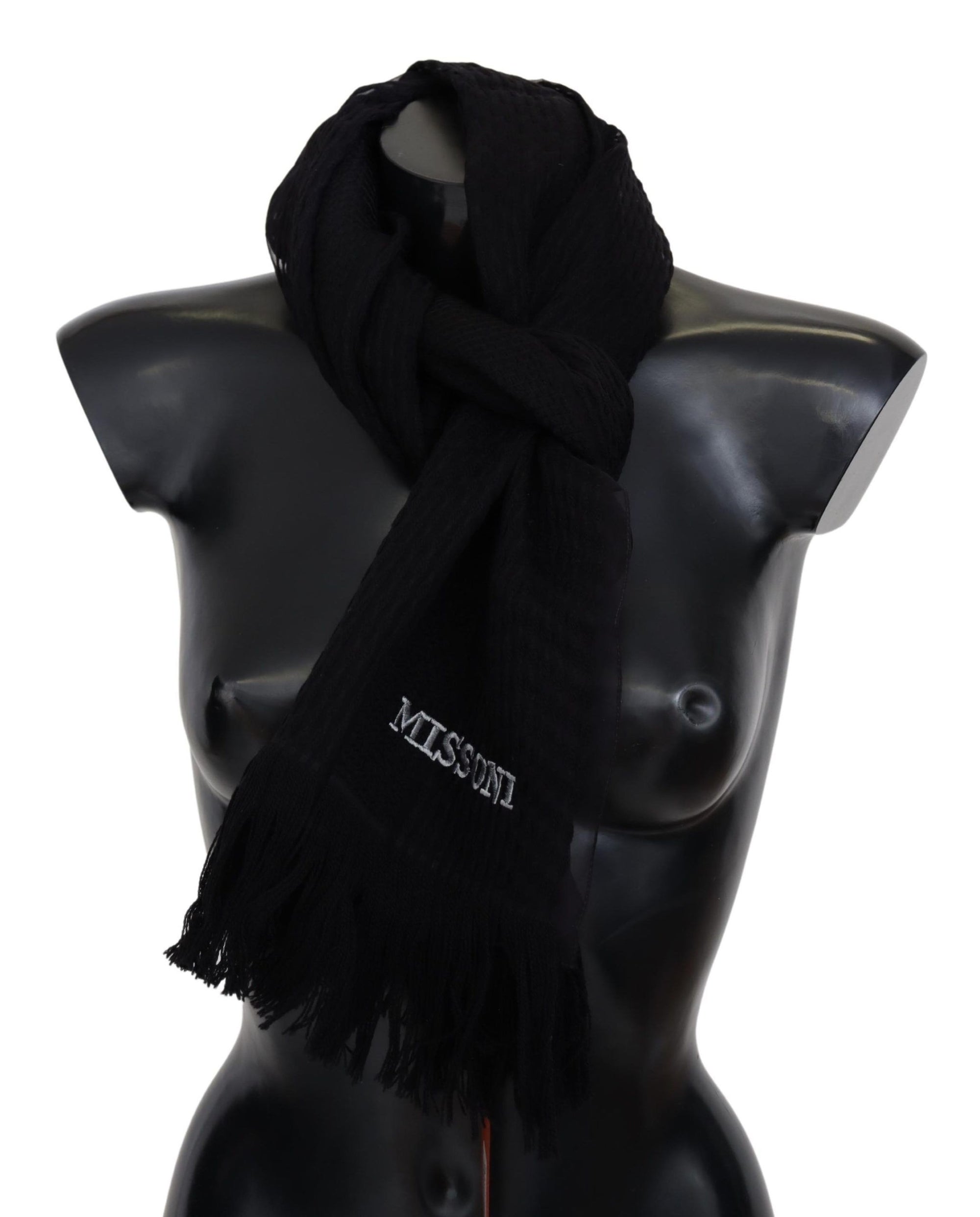 Missoni Black Wool Unisex Neck Warmer Wrap Scarf - Maison Luxe