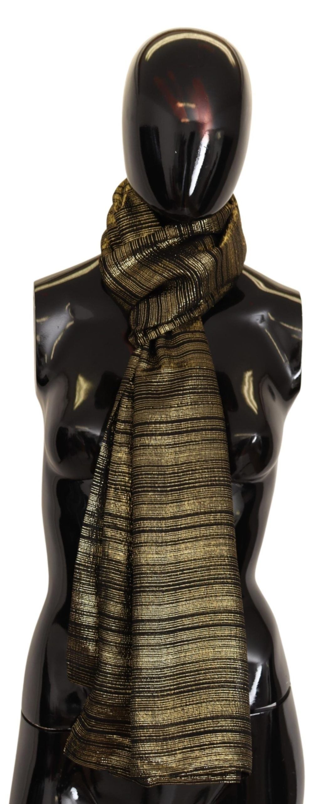 Dolce & Gabbana Metallic Gold Silk Stretch Shawl Wrap Scarf - Maison Luxe