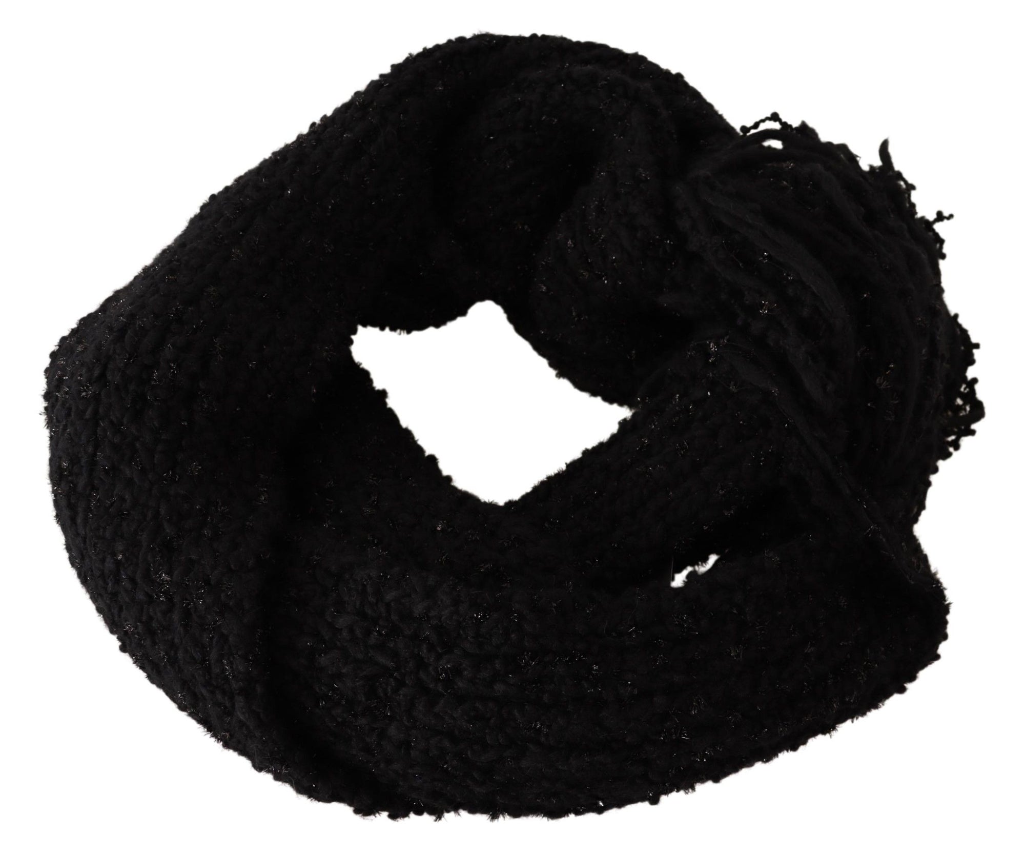 Dolce & Gabbana Black Virgin Wool Knitted Wrap Shawl Scarf - Maison Luxe