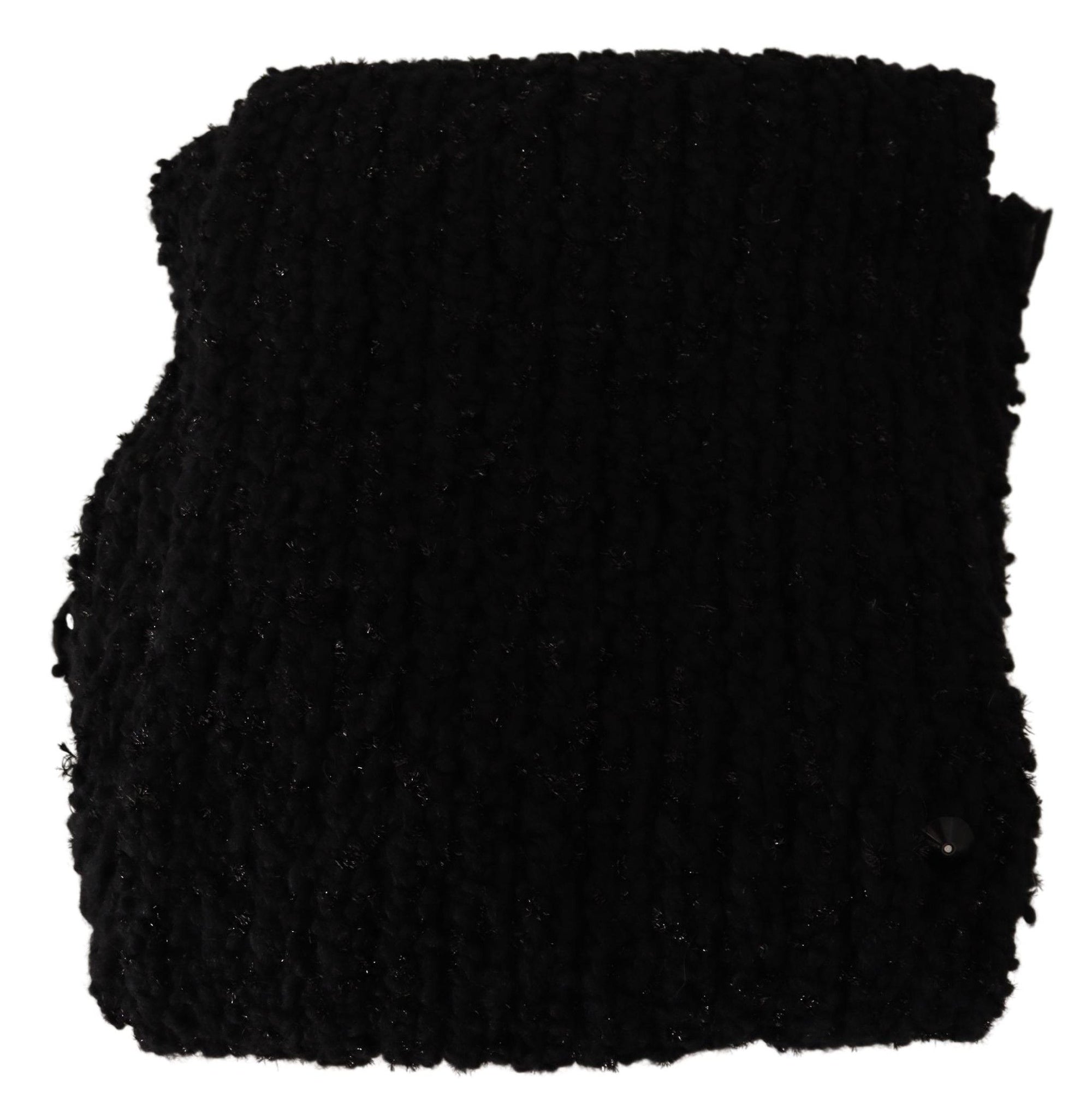 Dolce & Gabbana Black Virgin Wool Knitted Wrap Shawl Scarf - Maison Luxe