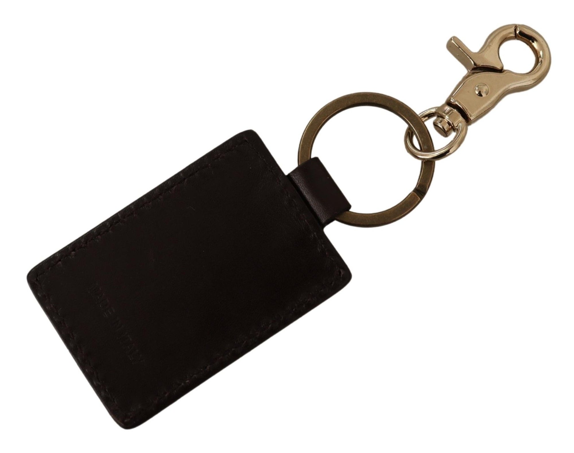 Dolce & Gabbana Brown Leather Logo Metal Ring Hook Keychain - Maison Luxe