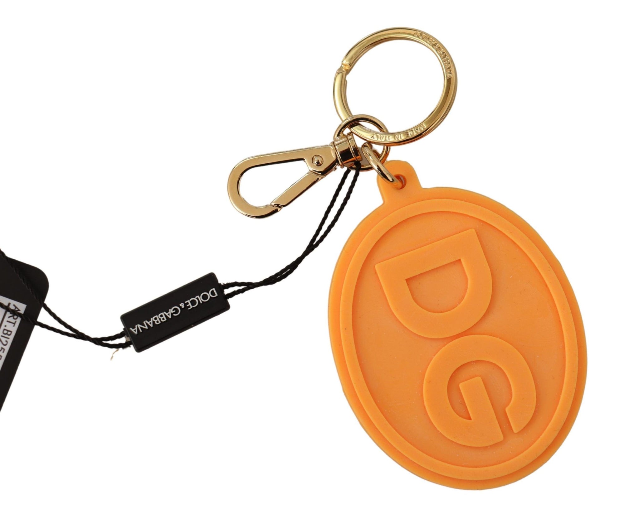 Dolce & Gabbana Orange Rubber DG Logo Gold Brass Metal Keychain - Maison Luxe