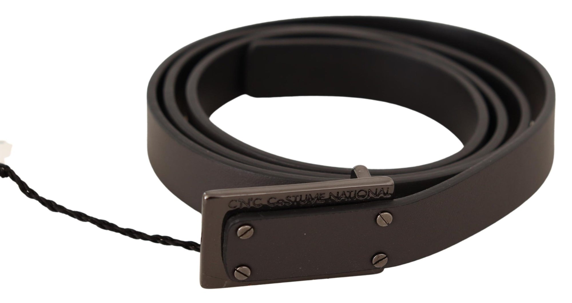 Costume National Dark Brown Leather Logo Buckle Belt - Maison Luxe