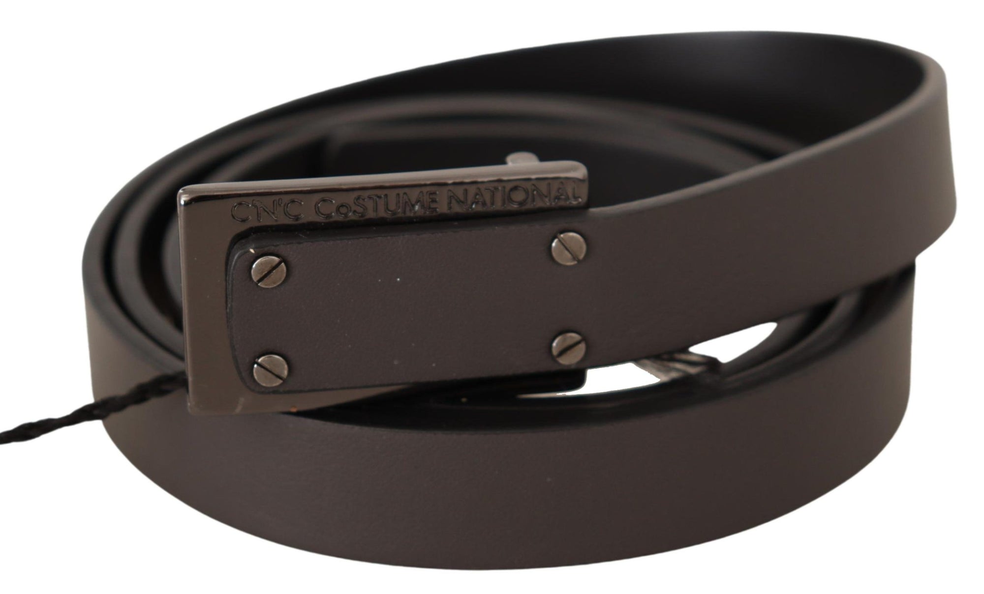 Costume National Dark Brown Leather Logo Buckle Belt - Maison Luxe