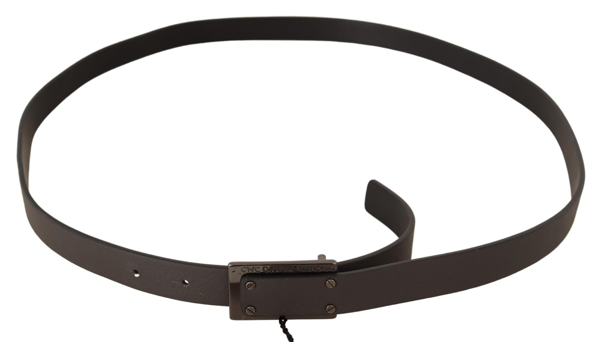 Costume National Dark Brown Leather Logo Buckle Belt - Maison Luxe