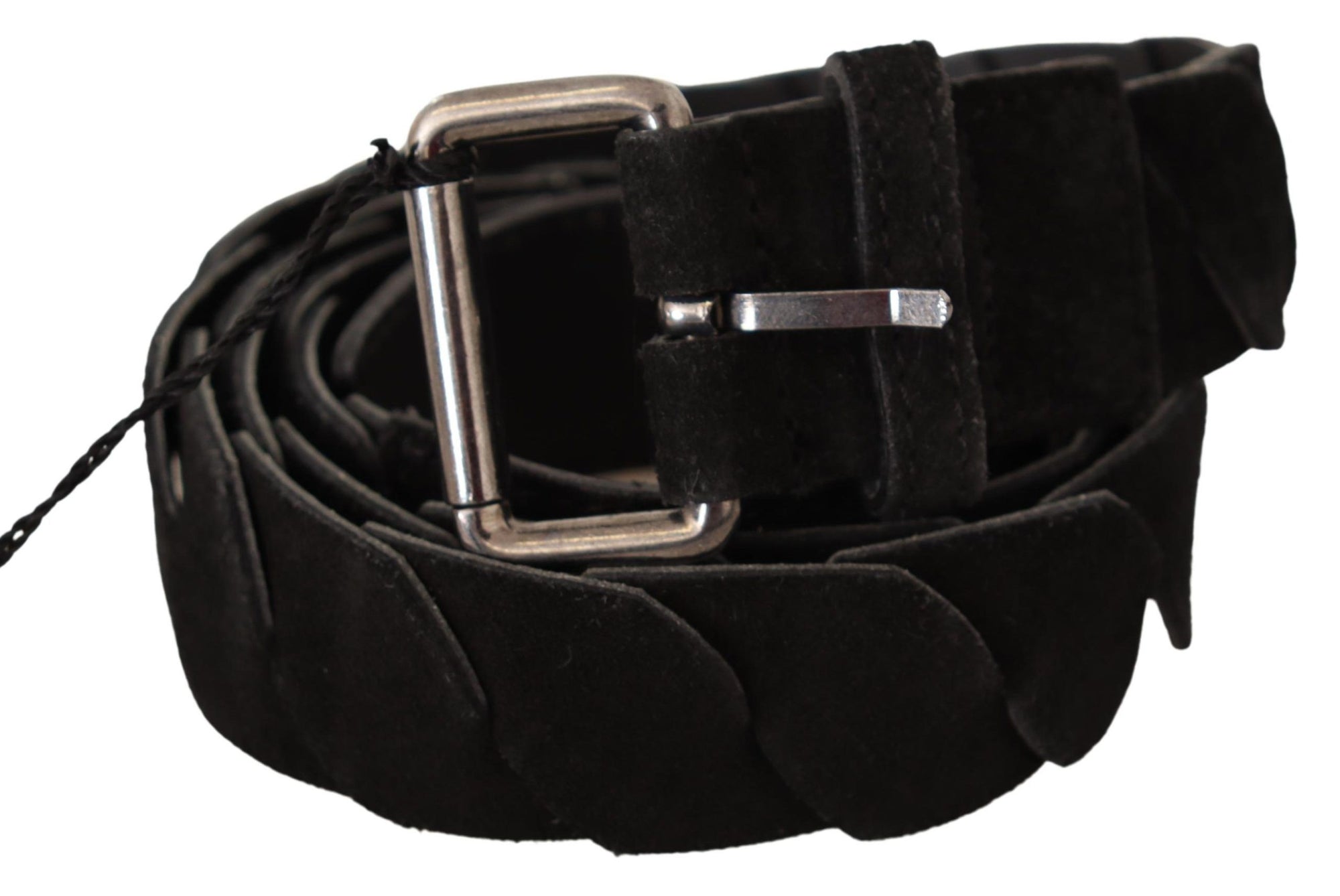 GF Ferre Black WX Silver Tone Buckle Waist Belt - Maison Luxe