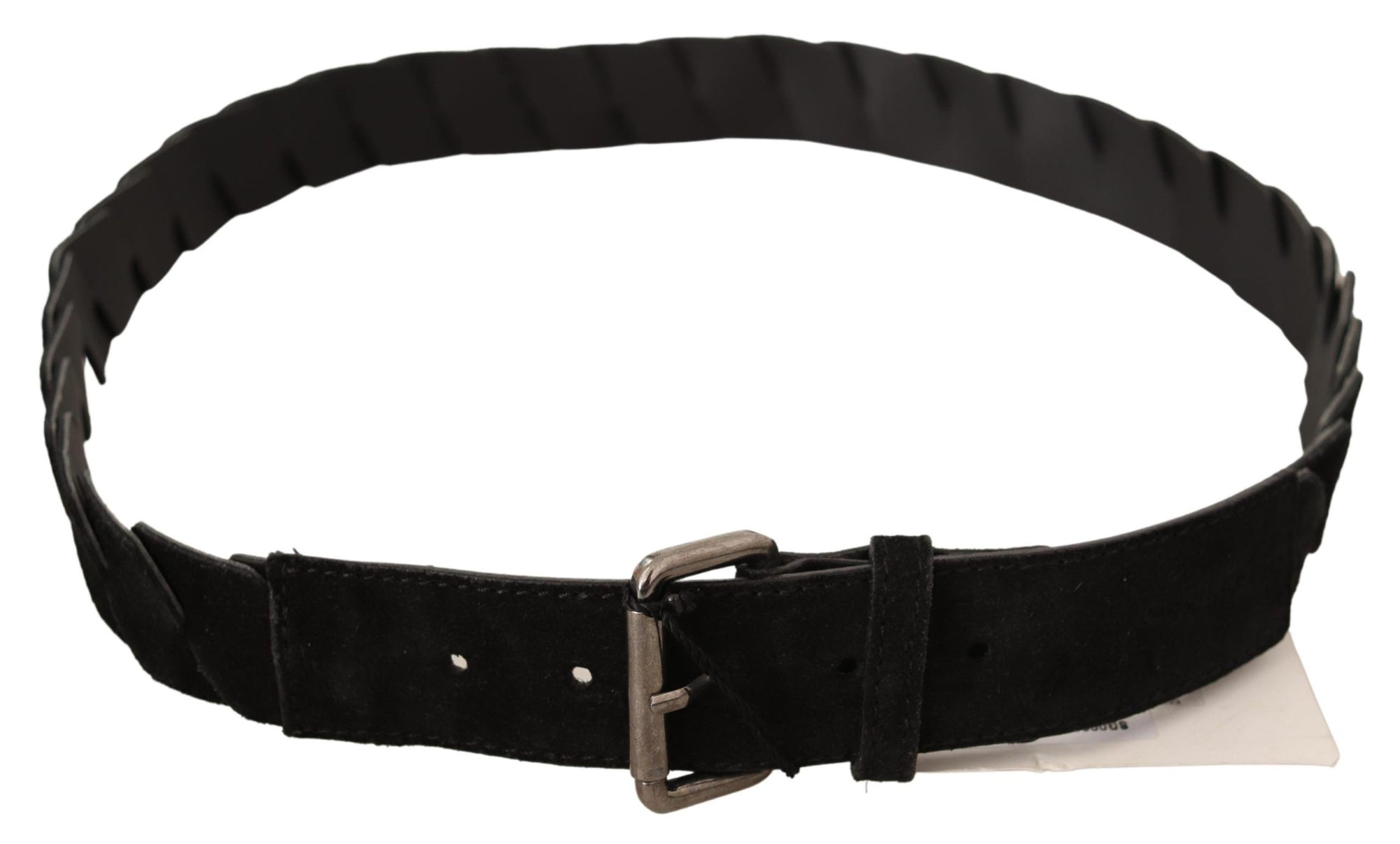 GF Ferre Black WX Silver Tone Buckle Waist Belt - Maison Luxe
