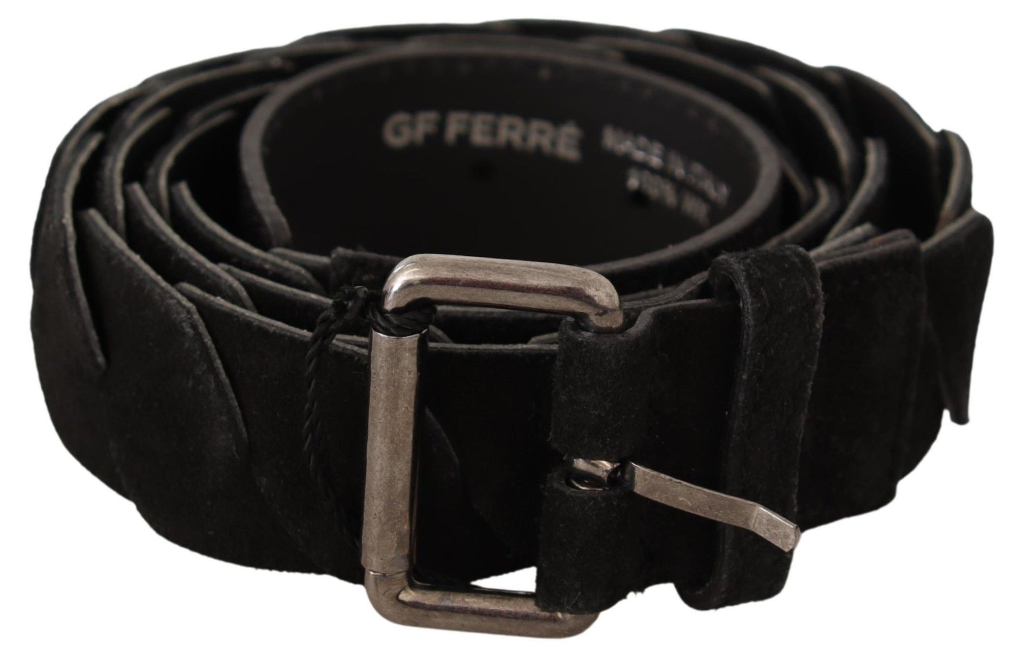 GF Ferre Black WX Silver Tone Buckle Waist Belt - Maison Luxe