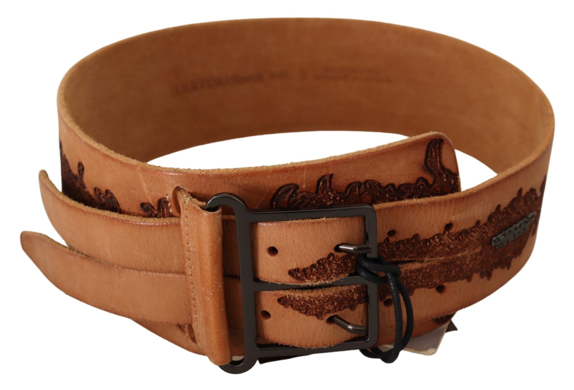 Scervino Street Brown Genuine Leather Black Logo Buckle Belt - Maison Luxe