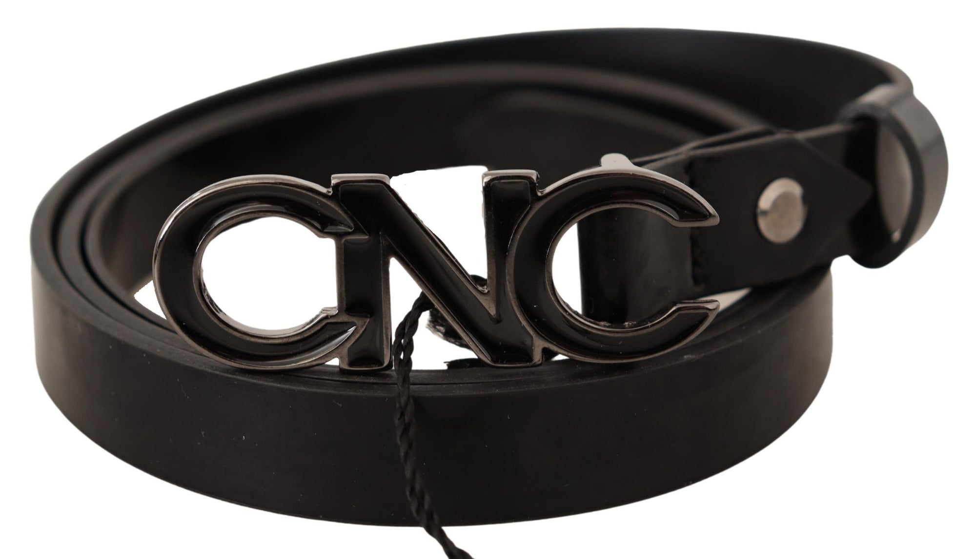 Costume National Black Leather Letter Logo Buckle Belt - Maison Luxe