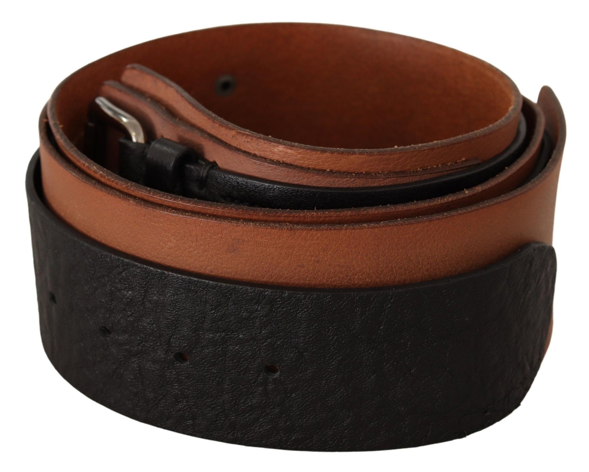 Costume National Black Brown Leather Silver Buckle - Maison Luxe