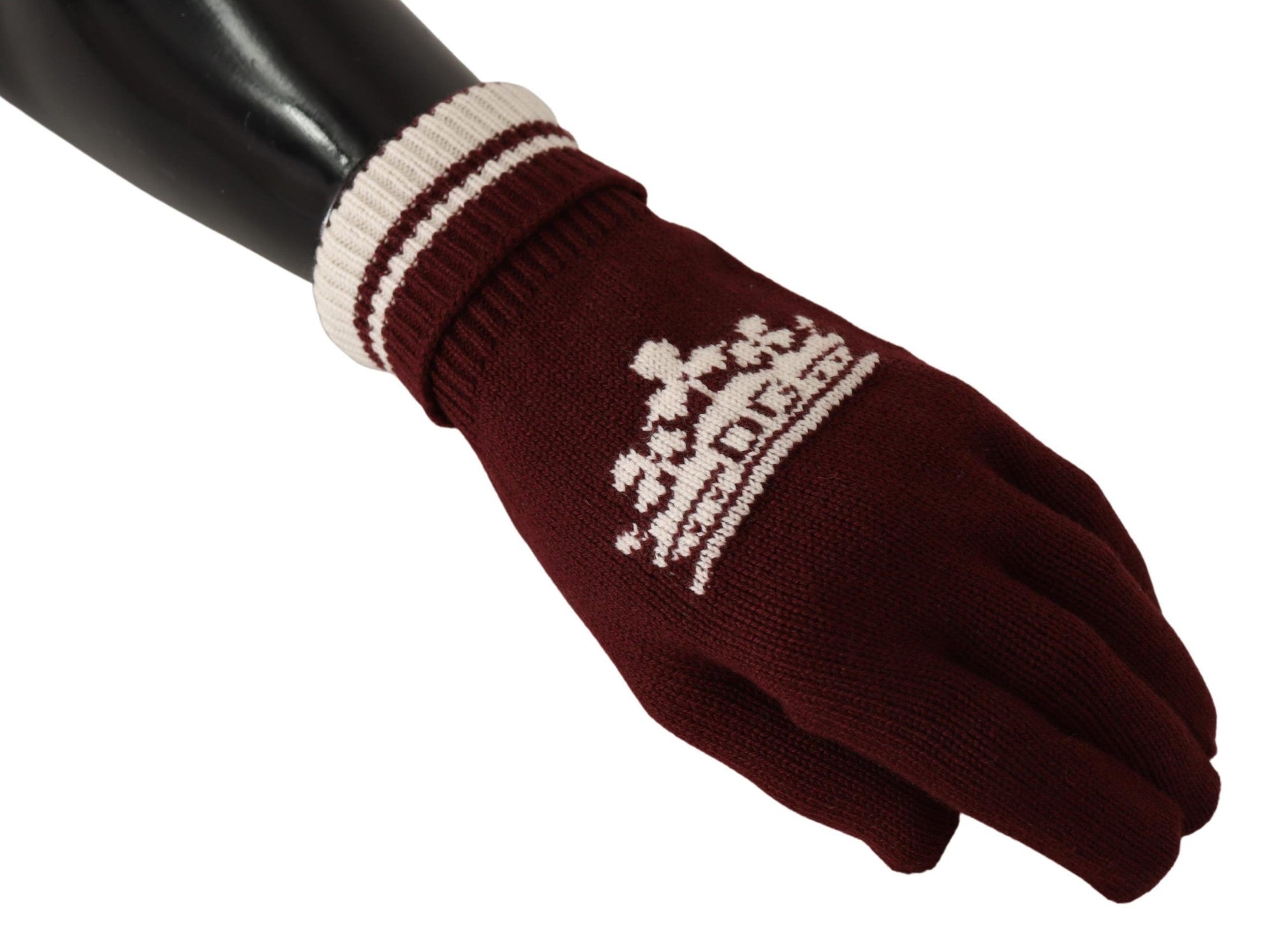 Dolce & Gabbana Red White D&G Logo Crown Cashmere Gloves - Maison Luxe