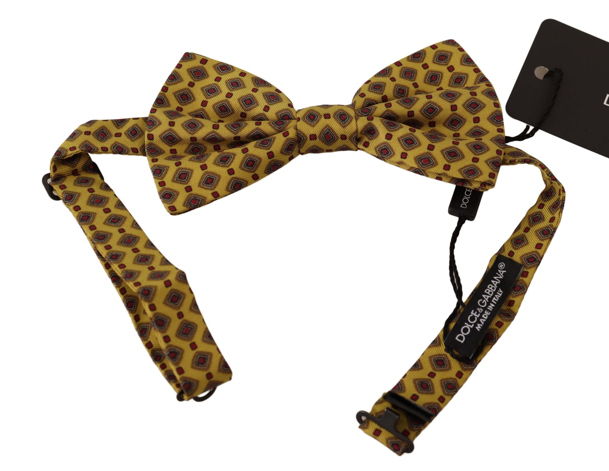 Dolce & Gabbana Yellow Patterned Silk Adjustable Neck Papillon Bow Tie - Maison Luxe