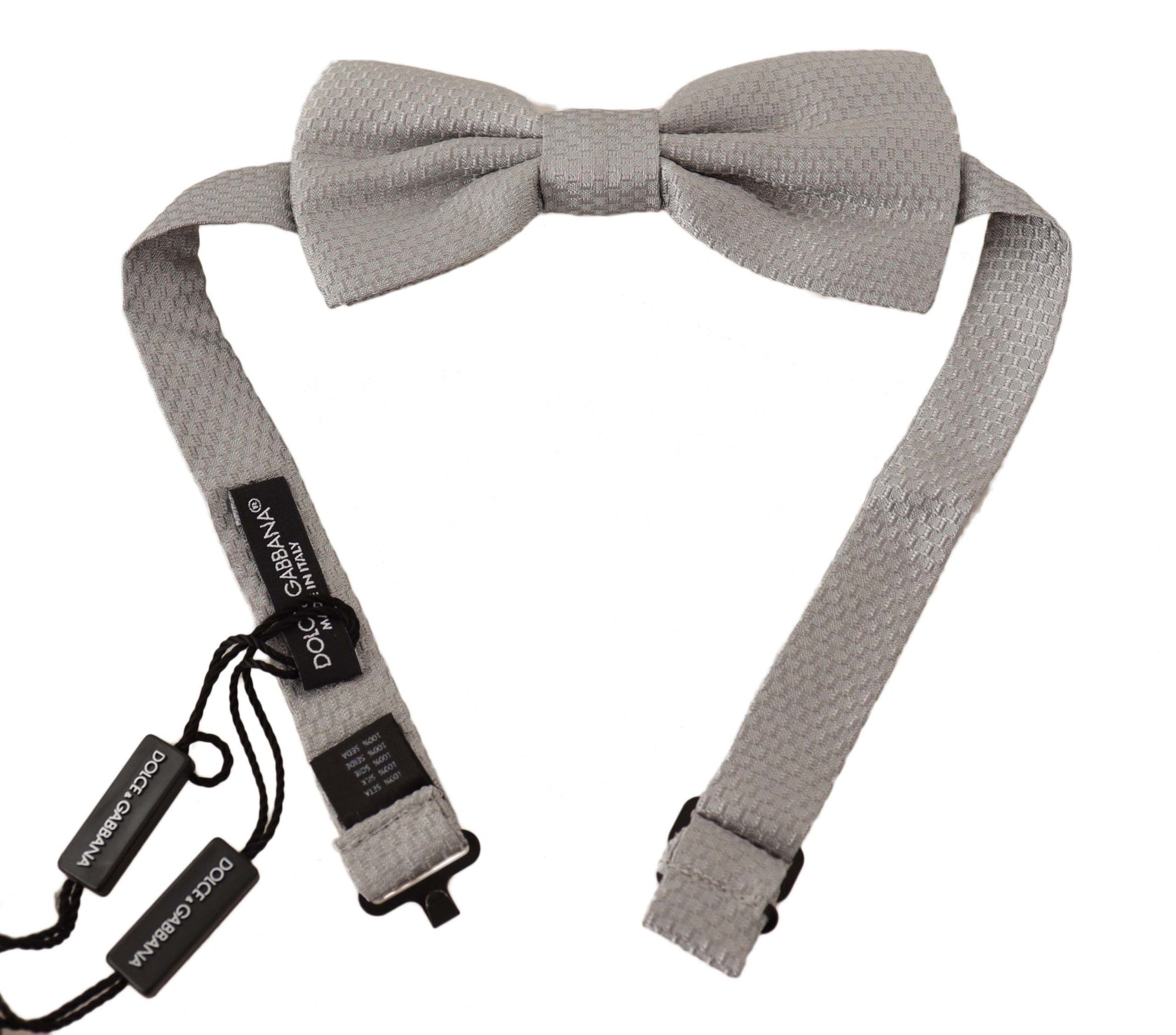 Dolce & Gabbana Silver Gray 100% Silk Adjustable Neck Papillon Bow Tie - Maison Luxe