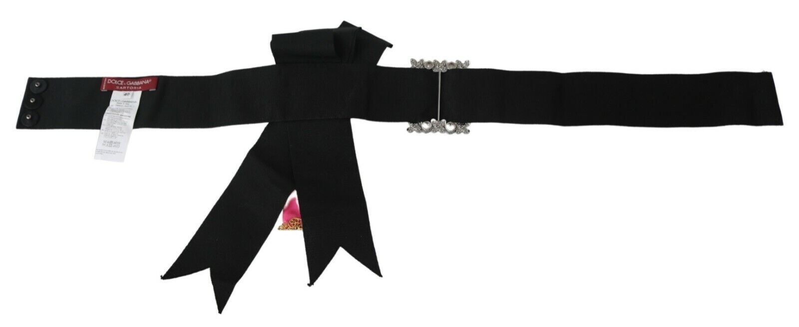 Dolce & Gabbana Black Pink Flower Brooch Crystals Cotton Belt - Maison Luxe