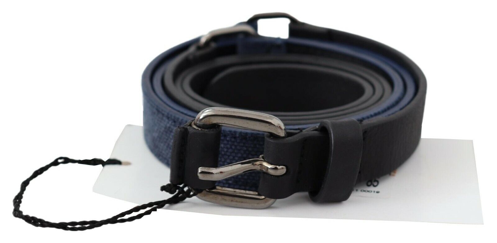 Costume National Black Blue Leather Silver Logo Belt - Maison Luxe