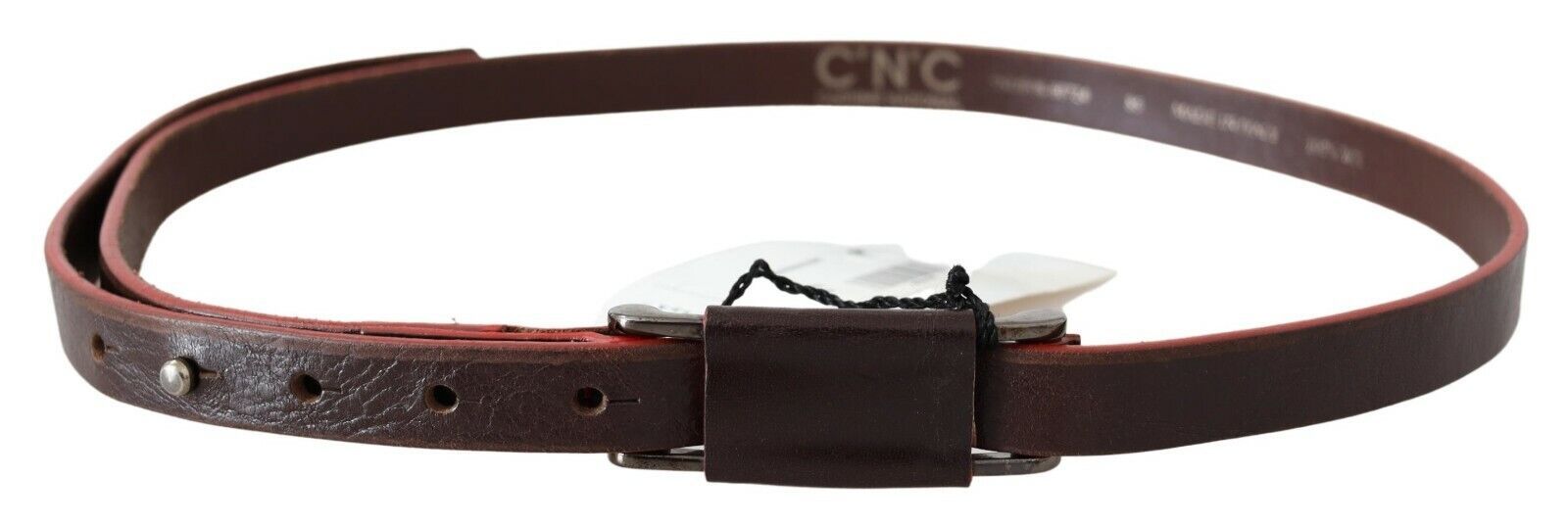 Costume National Brown Leather Double Rustic Silver Buckle Belt - Maison Luxe