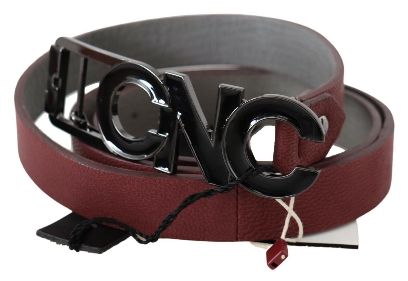 Costume National Maroon Skinny Leather Logo Fashion Belt - Maison Luxe