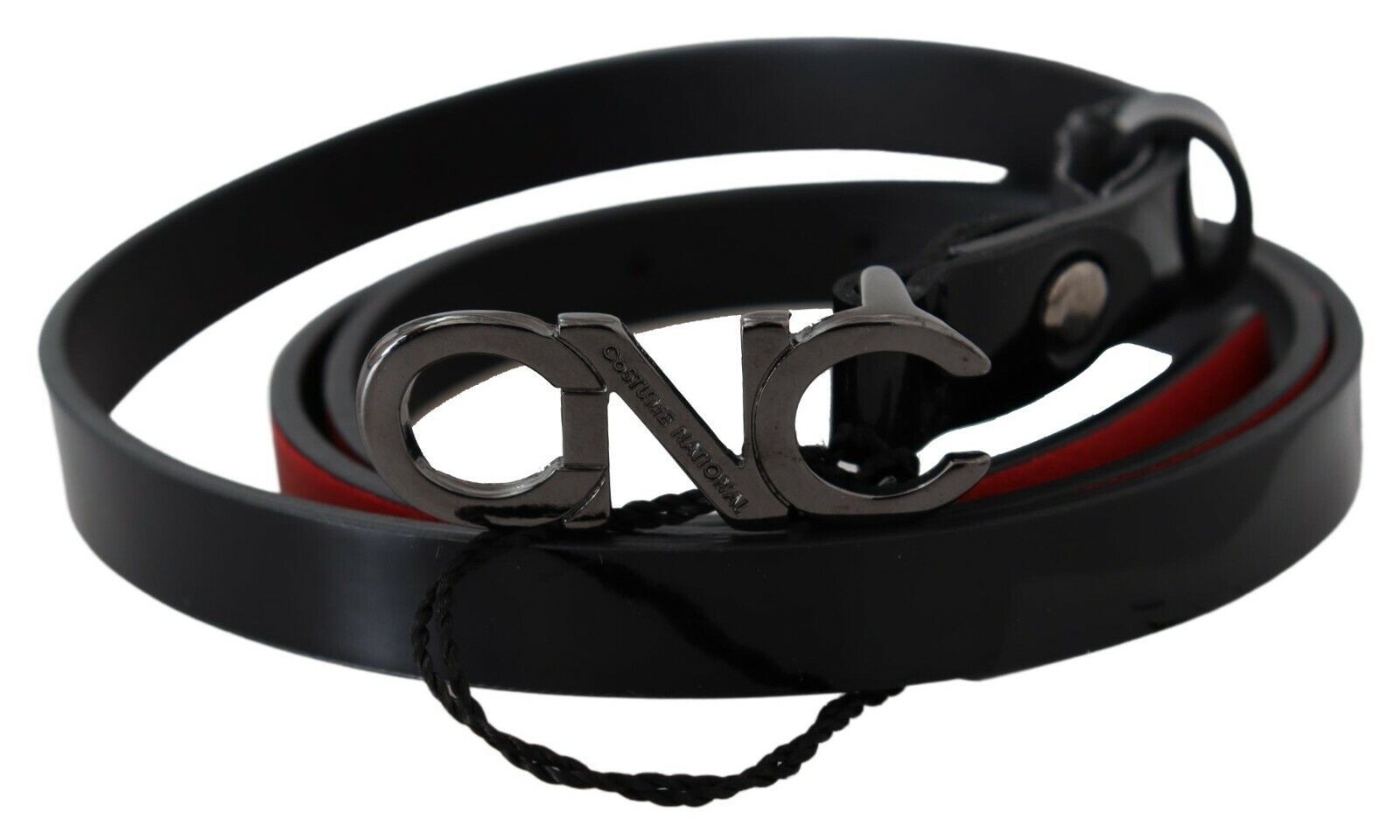Costume National Black Skinny Leather Logo Buckle Belt - Maison Luxe