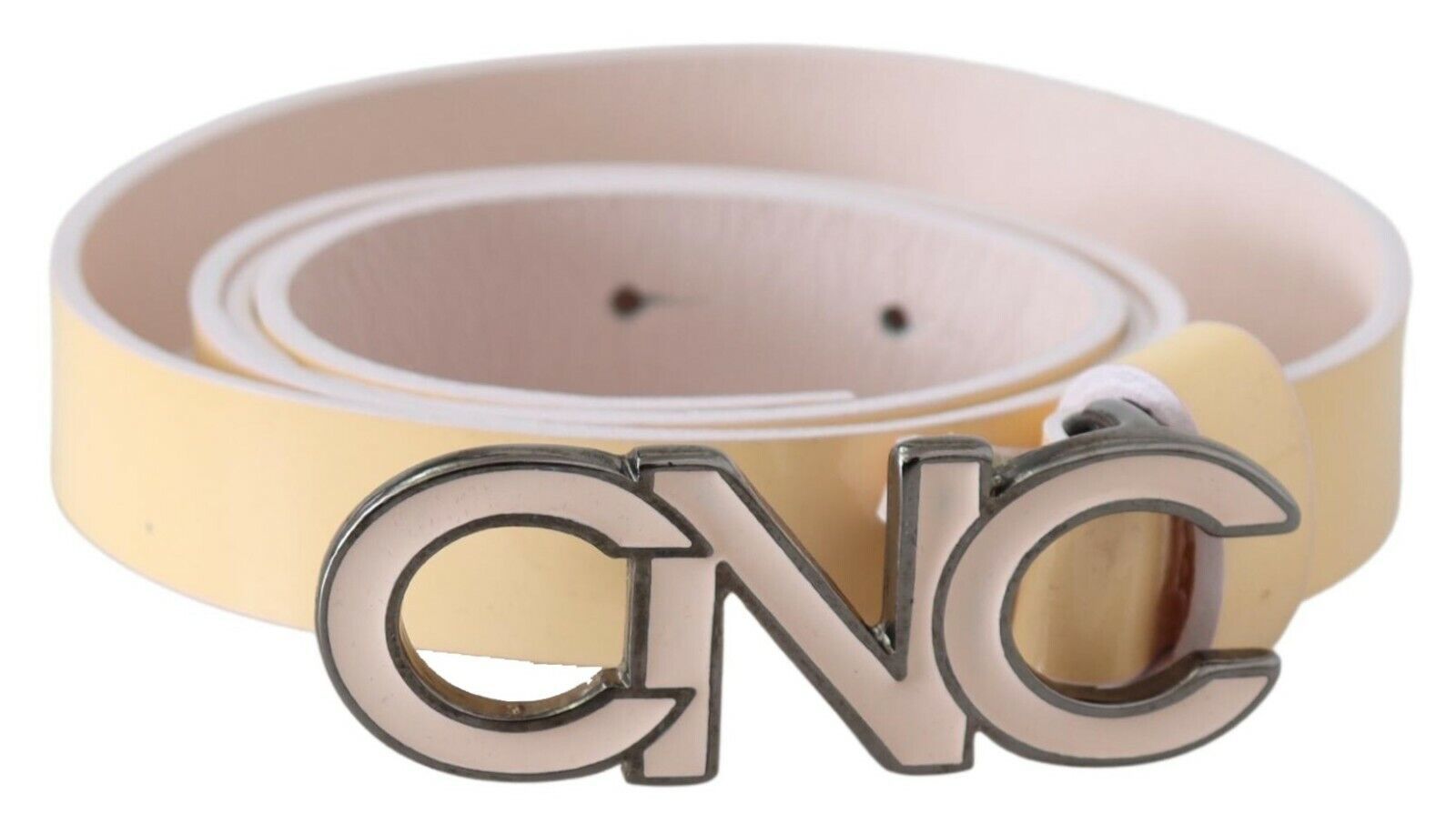 Costume National Beige Leather Pink Letter Logo Belt - Maison Luxe