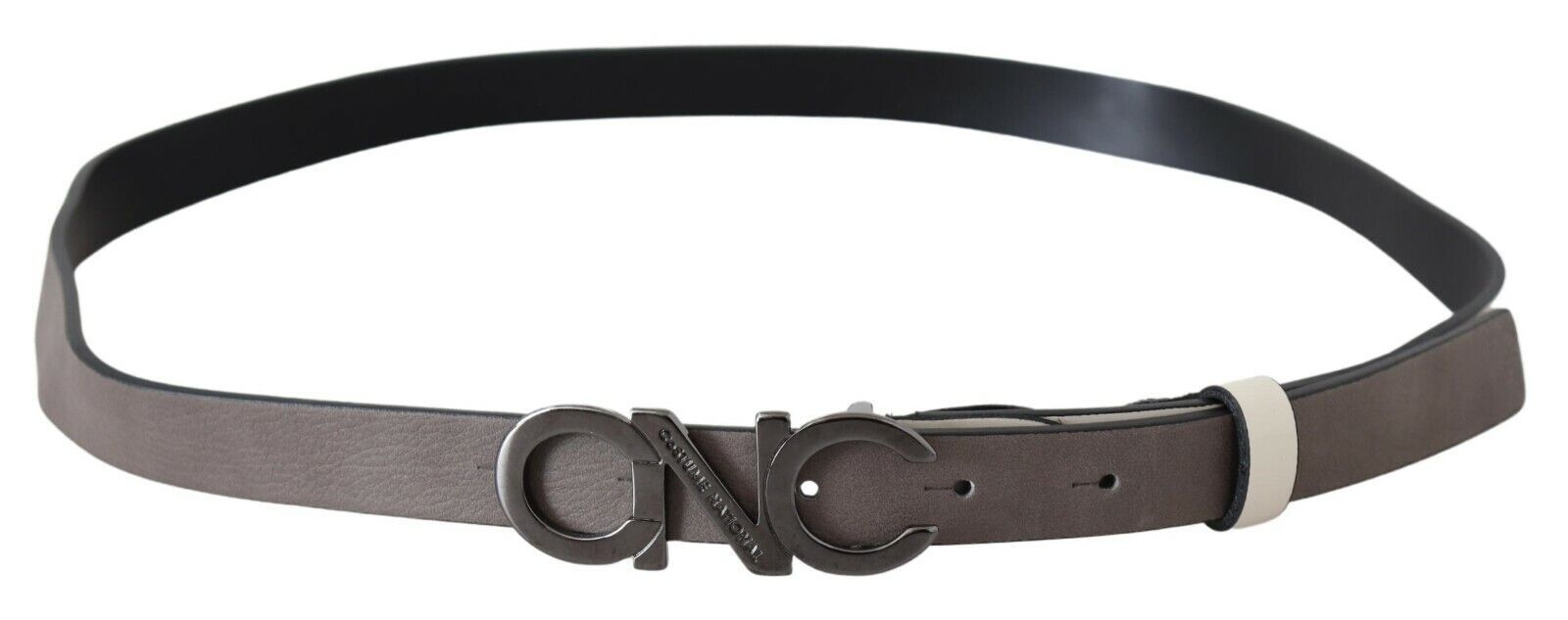 Costume National White Black Leather Letter Logo Buckle Belt - Maison Luxe