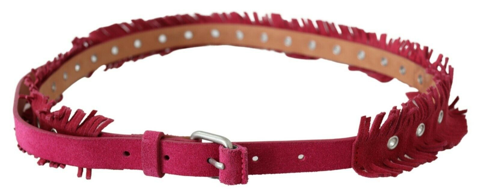 Ermanno Scervino Maroon Leather Fringes Silver Buckle Waist Belt - Maison Luxe
