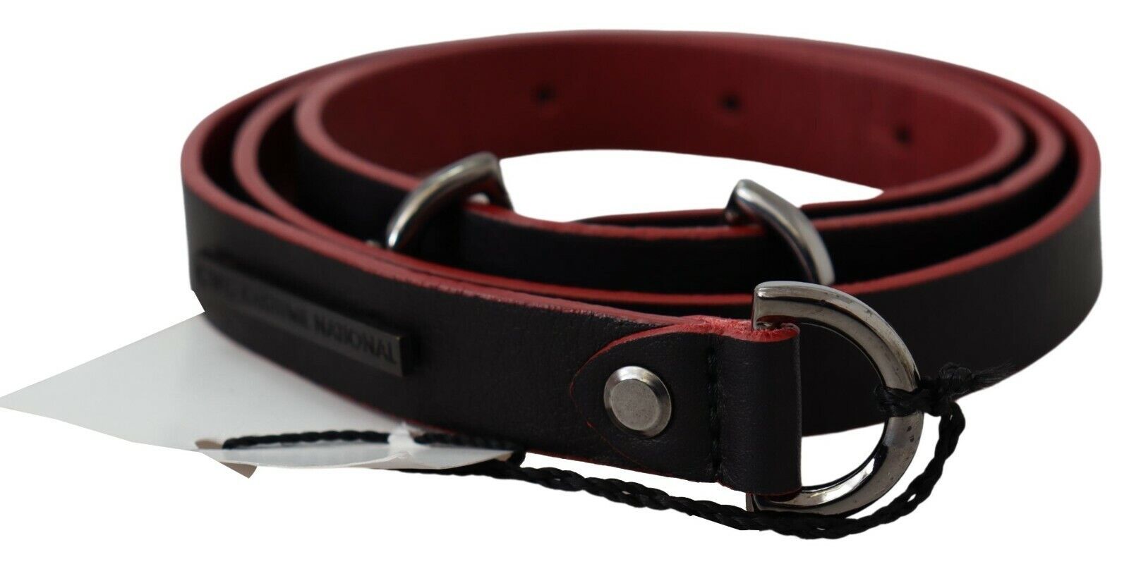 Costume National Black Red Skinny Leather Logo Belt - Maison Luxe