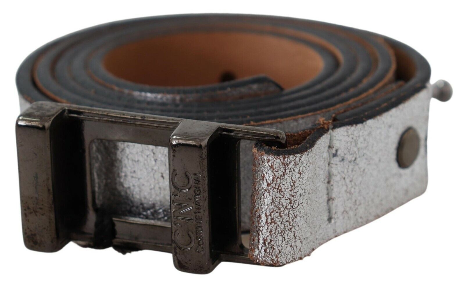 Costume National Brown Metallic Silver Leather Belt - Maison Luxe