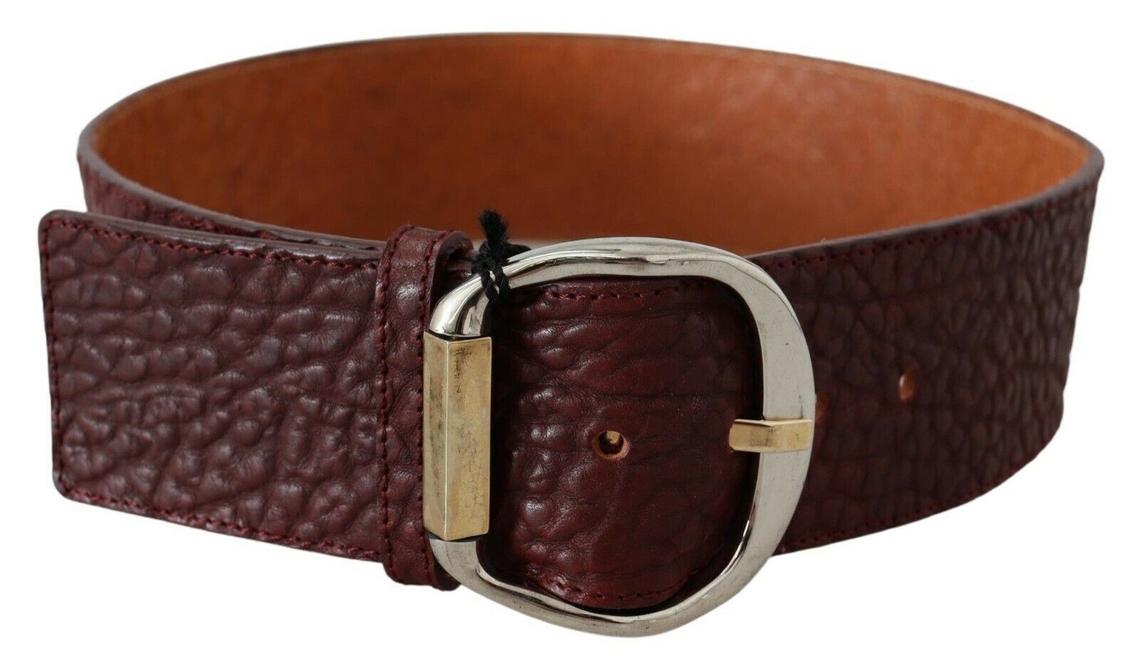 GF Ferre Bordeaux Wide Leather Waist Gold Silver Belt - Maison Luxe