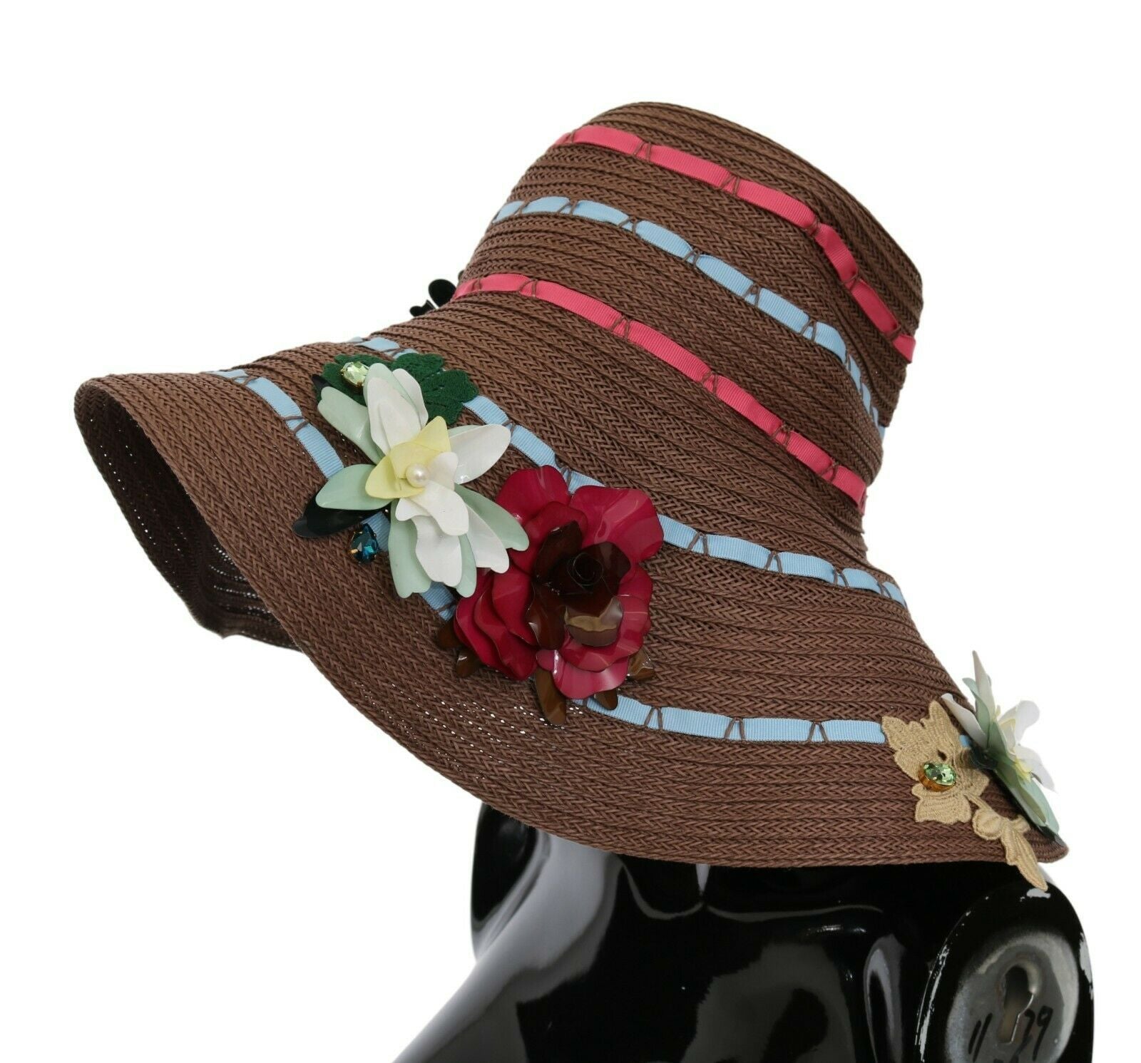 Dolce & Gabbana Brown Knitted Straw Floral Hat - Maison Luxe