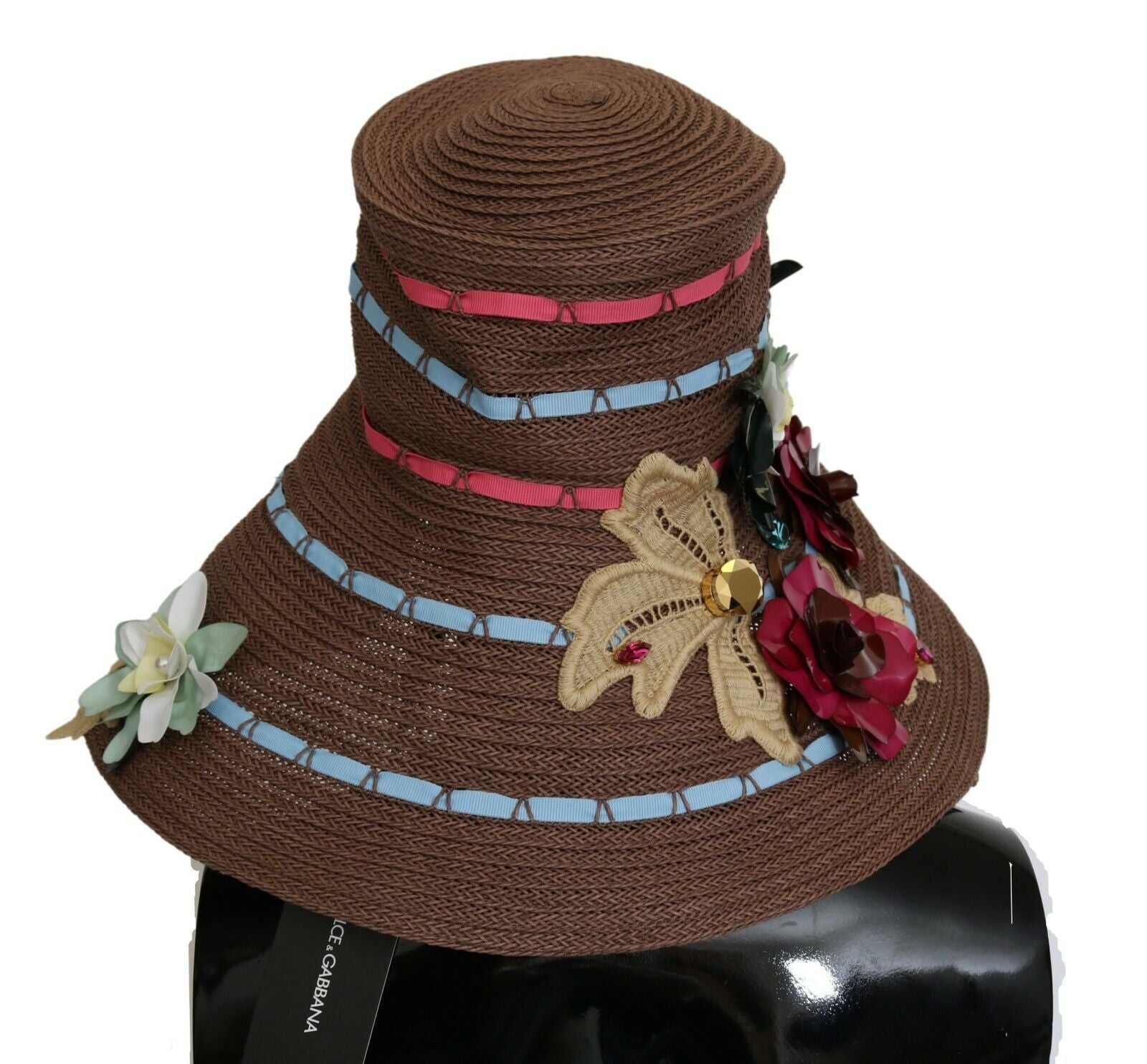 Dolce & Gabbana Brown Knitted Straw Floral Hat - Maison Luxe
