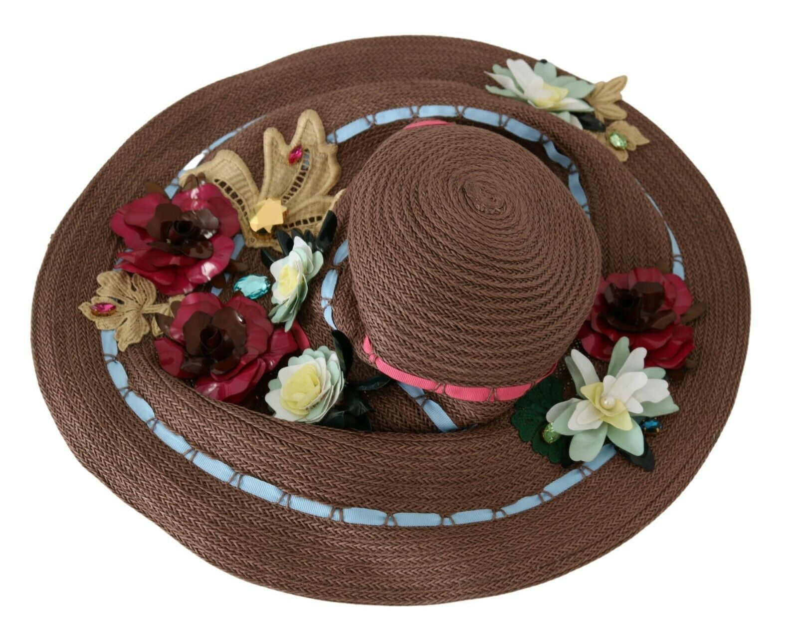 Dolce & Gabbana Brown Knitted Straw Floral Hat - Maison Luxe