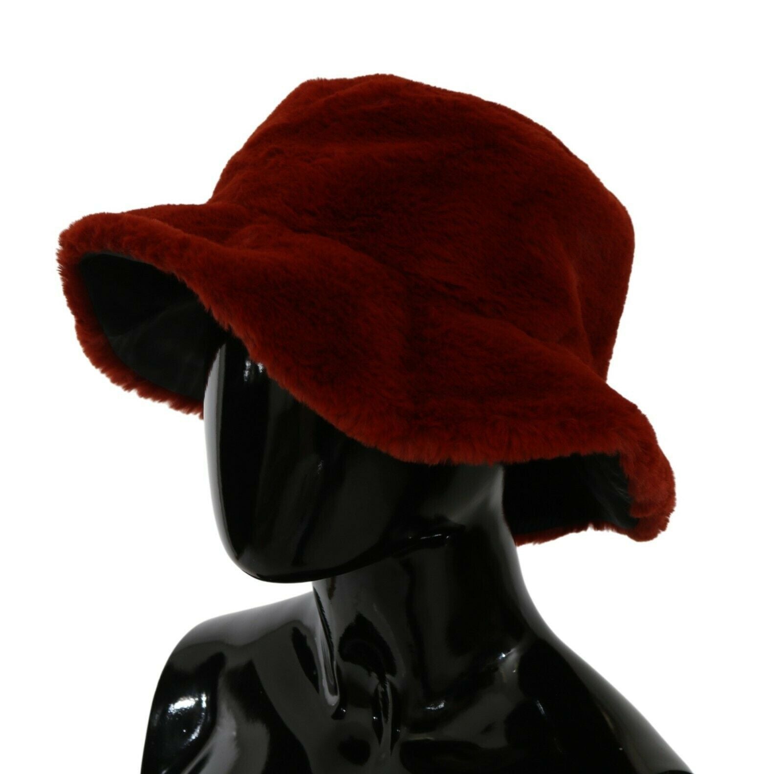 Dolce & Gabbana Red Bordeaux Fur Wide Brim Bucket  Hat - Maison Luxe