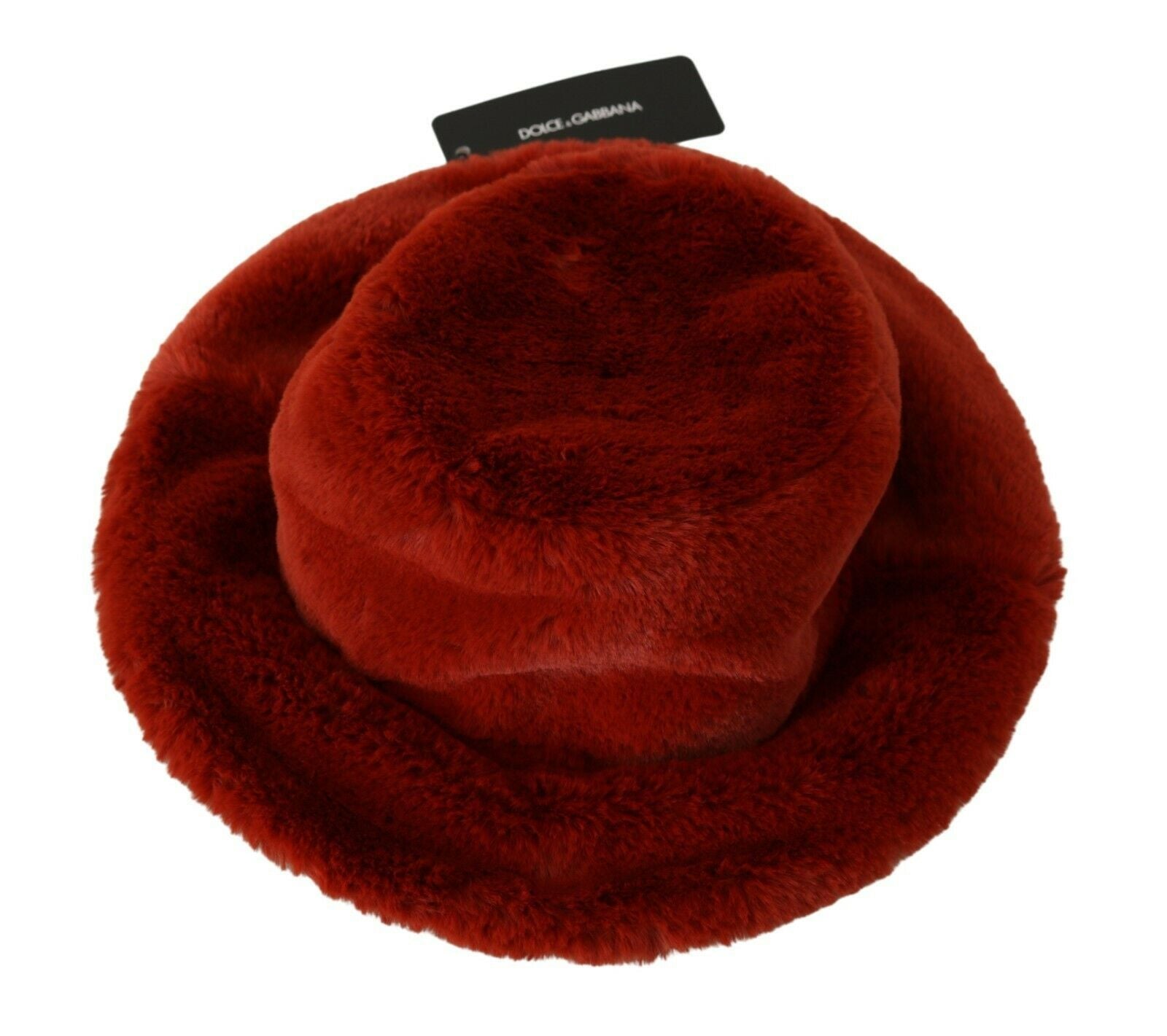 Dolce & Gabbana Red Bordeaux Fur Wide Brim Bucket  Hat - Maison Luxe