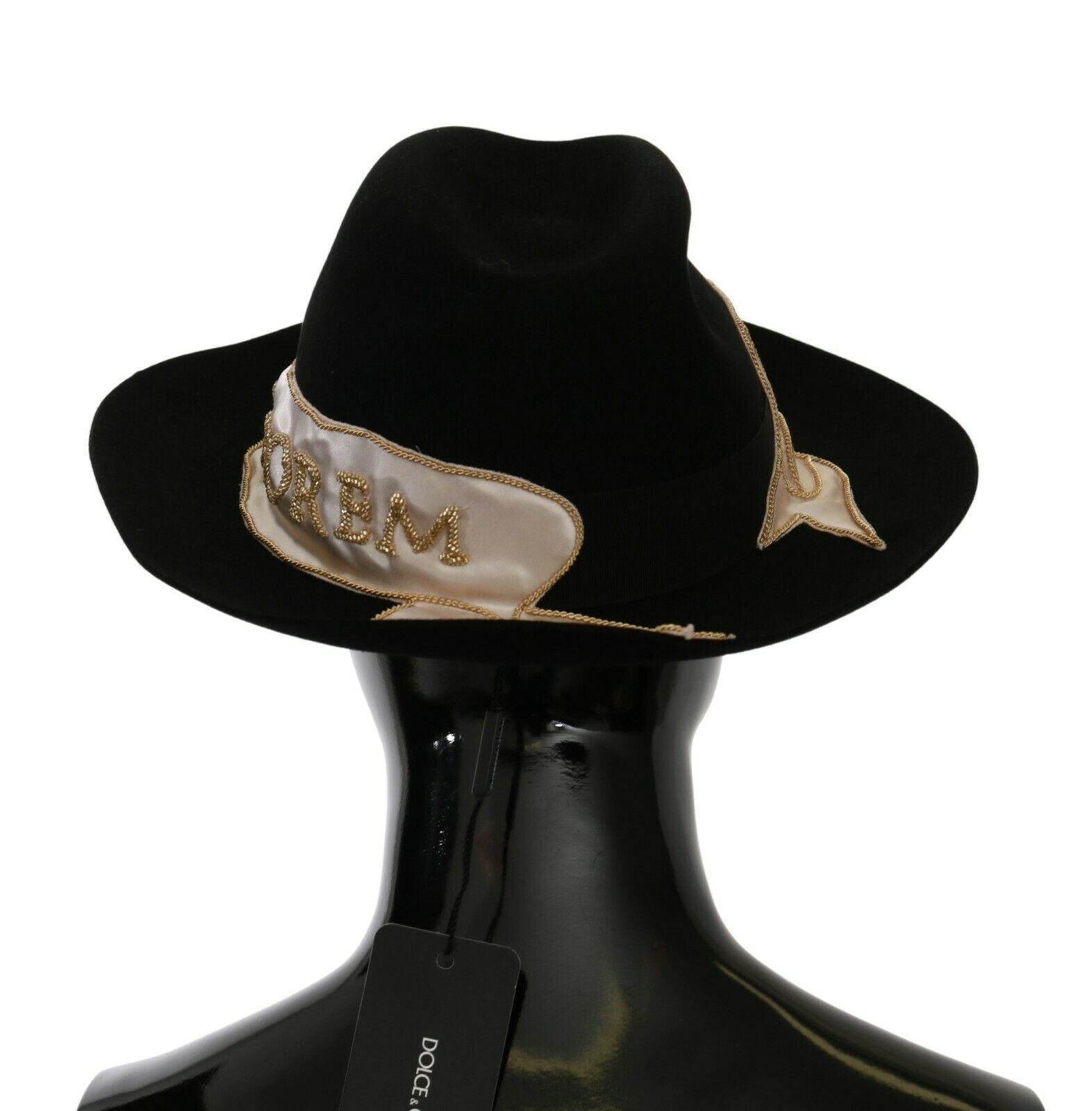 Dolce & Gabbana Black Lapin Amor Gignit Wide Brim Panama Hat - Maison Luxe