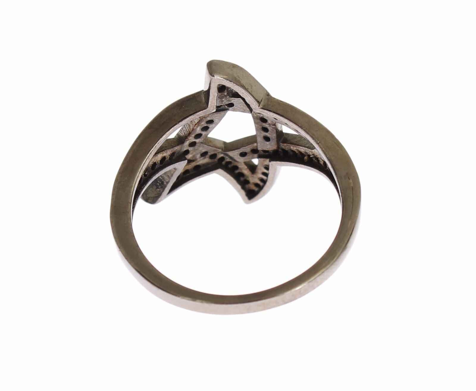 Nialaya Black CZ Rhodium 925 Silver Womens Ring