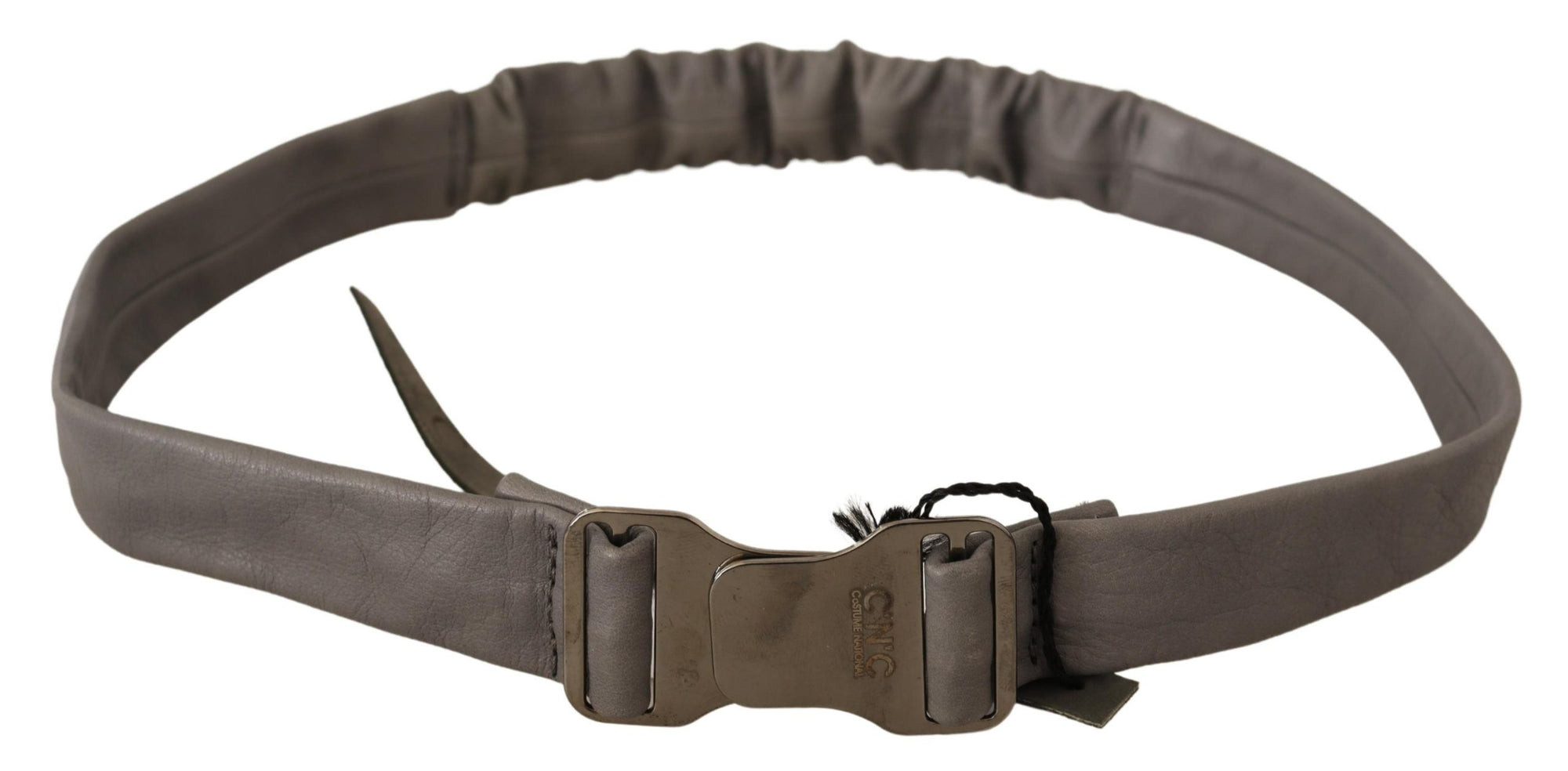 Costume National Gray Leather Silver Buckle Waist Belt - Maison Luxe