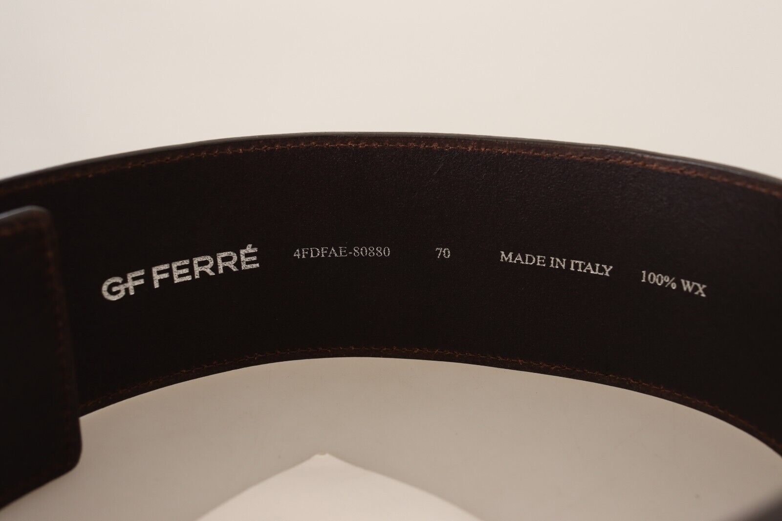 GF Ferre Brown Genuine Leather Wide Logo Buckle Waist Belt - Maison Luxe