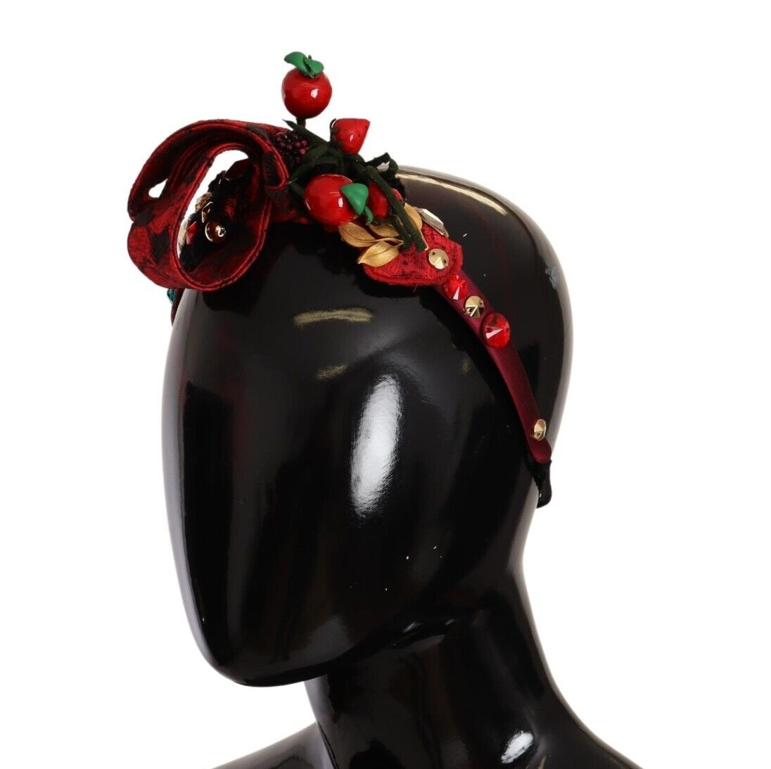 Dolce & Gabbana Red Tiara Berry Fruit Crystal Bow Hair Diadem Headband - Maison Luxe